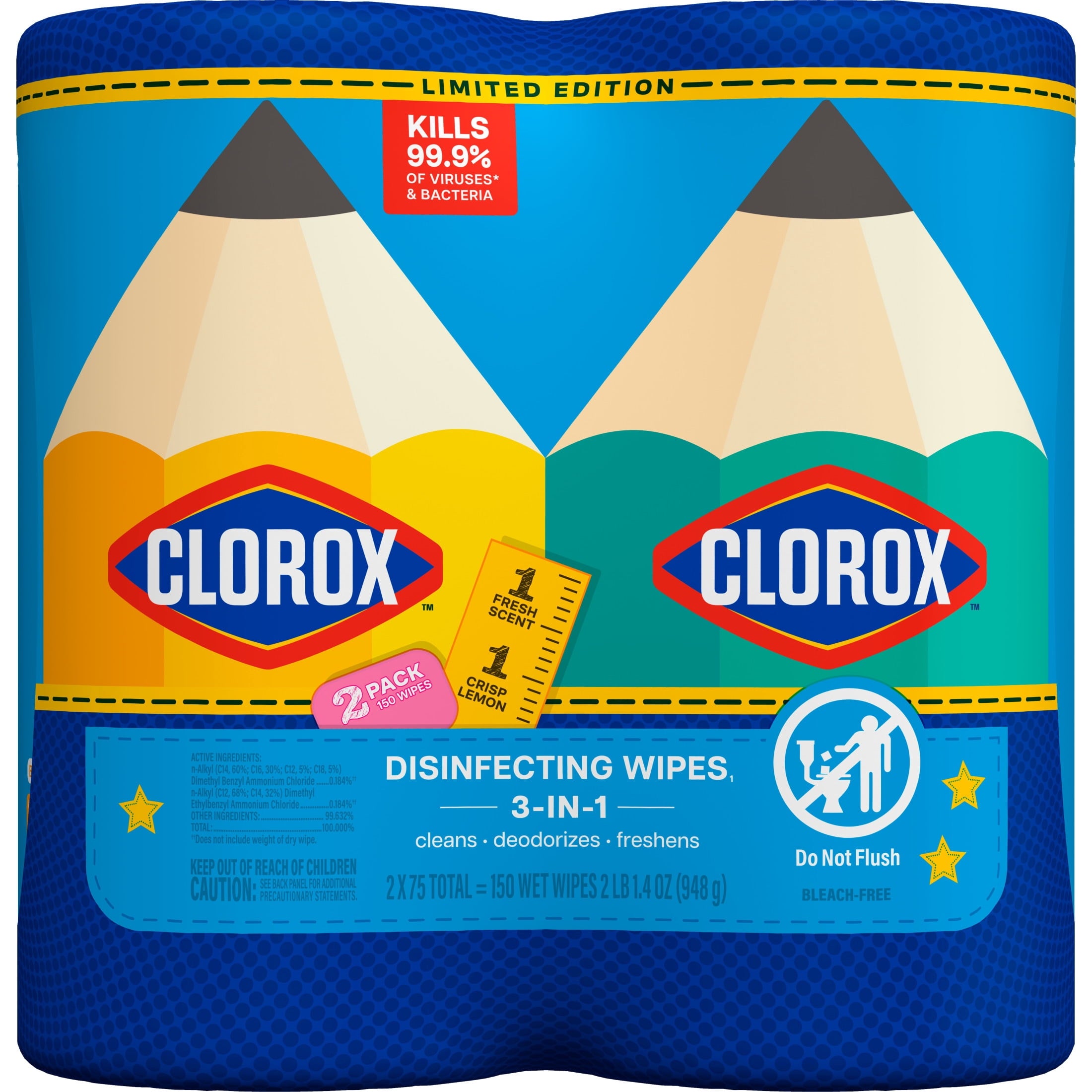 Clorox Disinfecting Cleaning Wipes Back to School Variety Pack - 75 Count Each, Pack of 2