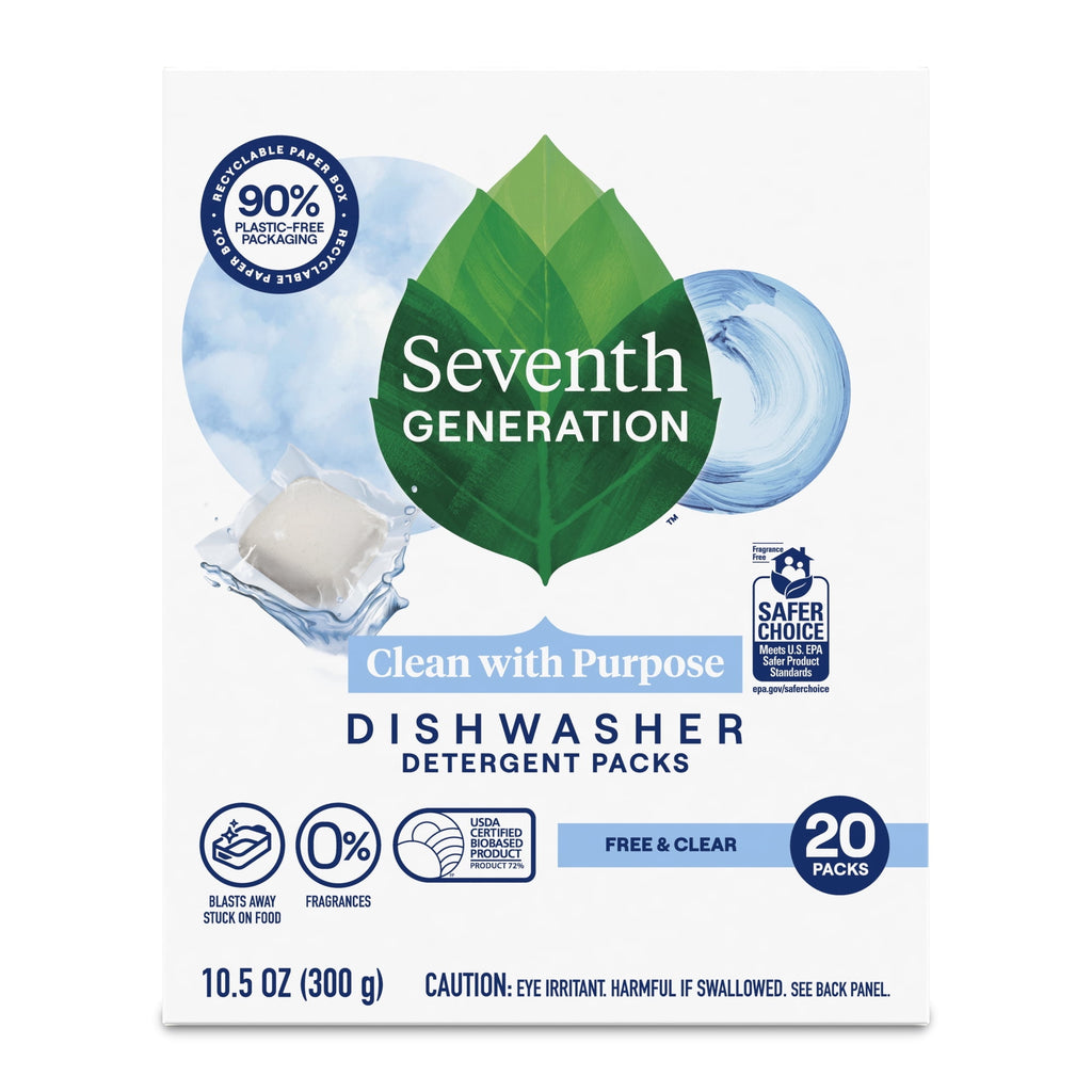 4 Box Seventh Generation Dishwasher Detergent Packs for sparkling dishes Free & Clear Dishwasher tabs 20 count