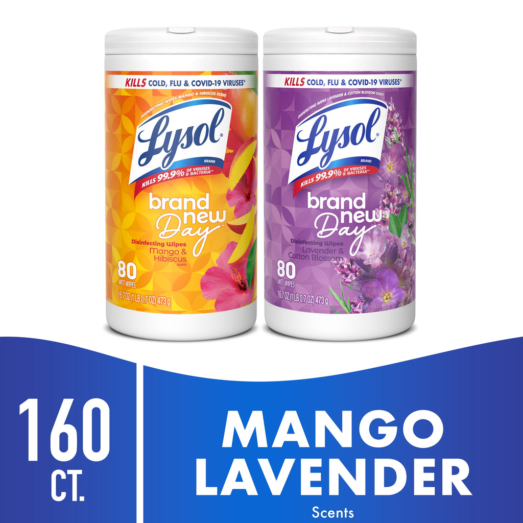 Lysol Disinfecting Wipes - All-Purpose Cleaner, Multi Surface Antibacterial Cleaning Wipes, Cleaning Supplies, Lavender + Mango Scents, 80 Count Each (Pack of 2) - 3-Pack