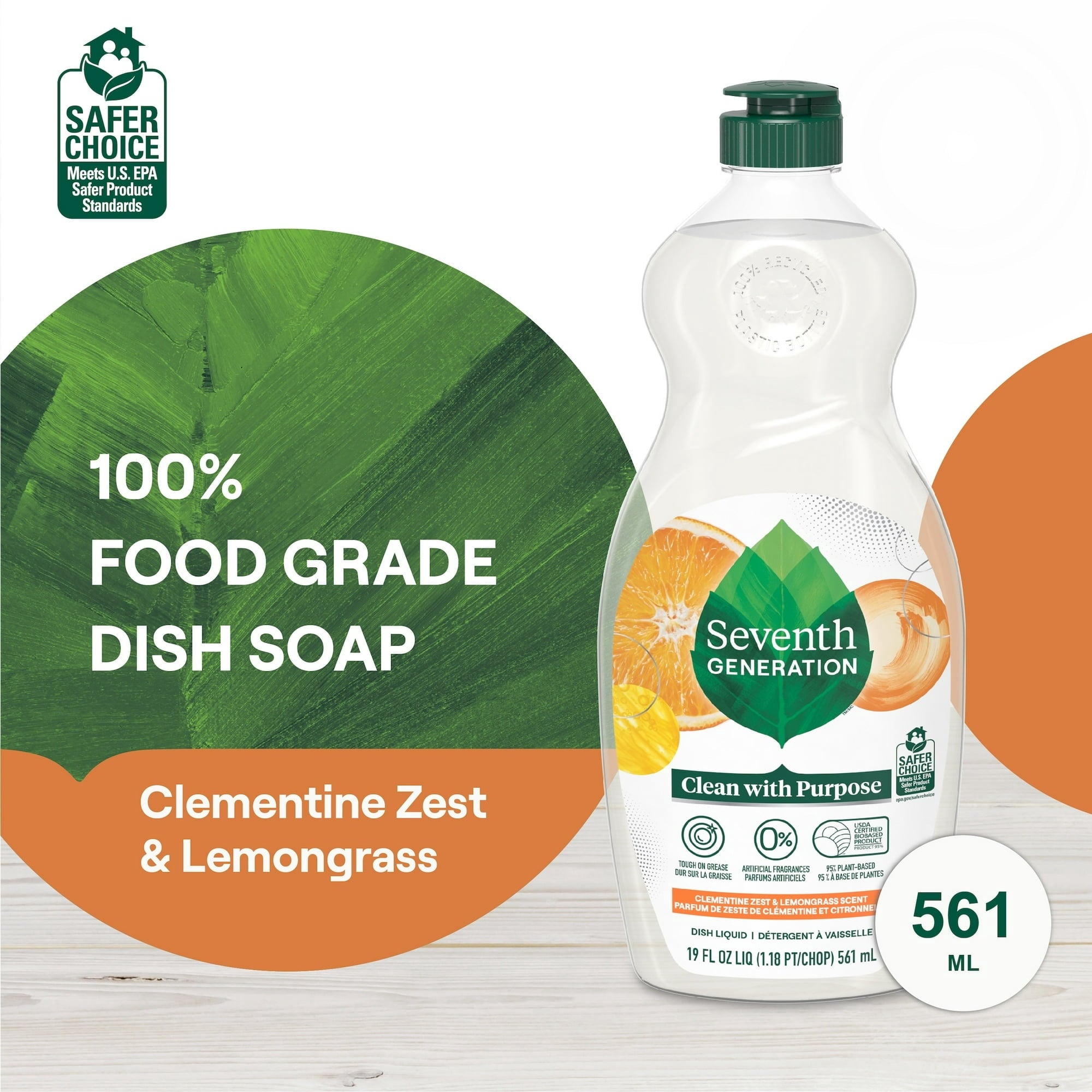 Seventh Generation Dish Soap Liquid - Clementine Zest & Lemongrass, 19 fl oz