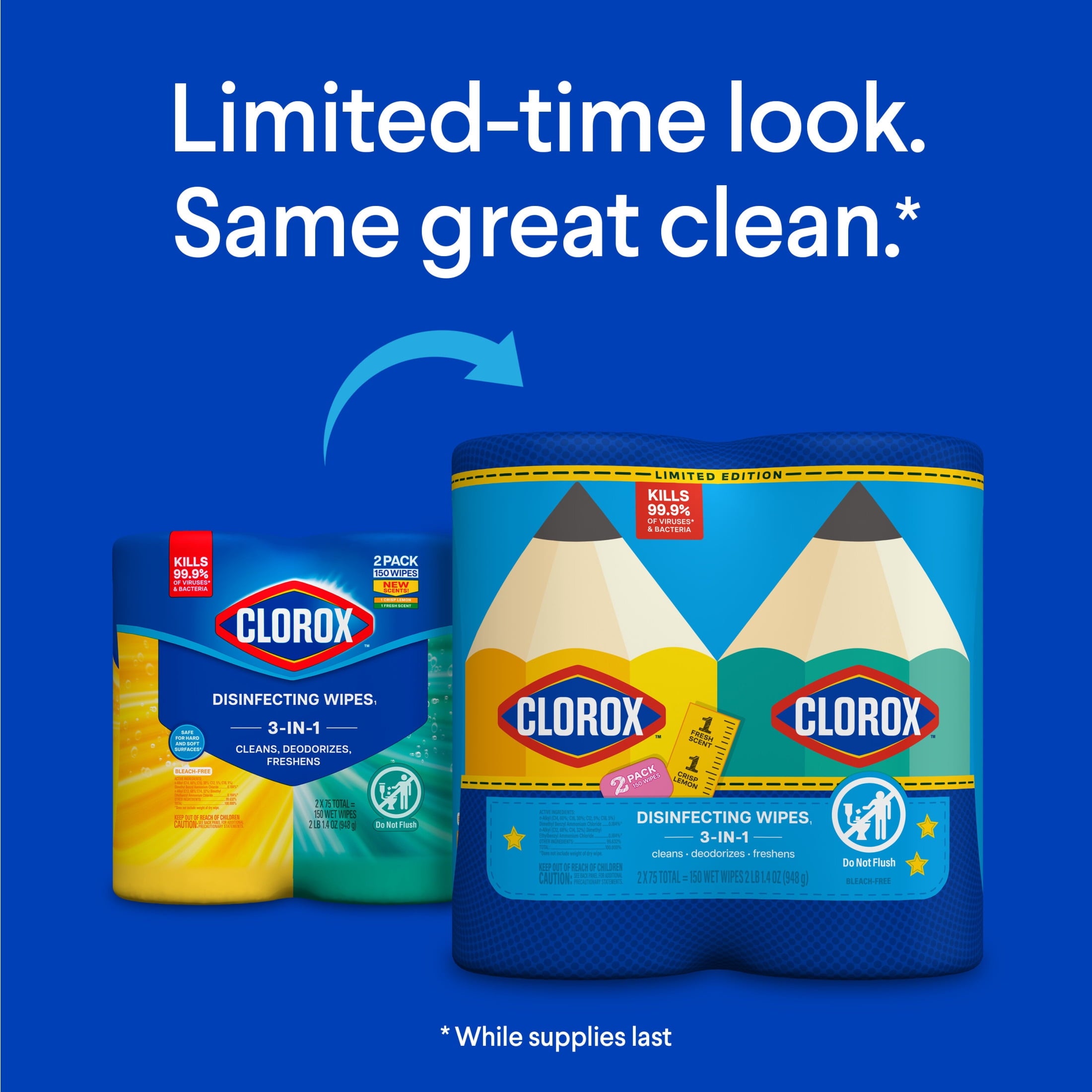 Clorox Disinfecting Cleaning Wipes Back to School Variety Pack - 75 Count Each, Pack of 2