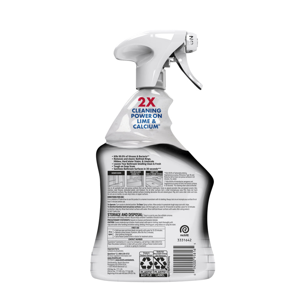 Lysol Power Limescale Remover Bathroom Cleaner Spray - Hard Water Stain Remover, Disinfecting Multipurpose Cleaner, 0% Bleach, Atlantic Fresh Scent, 32 fl oz - 2-Pack