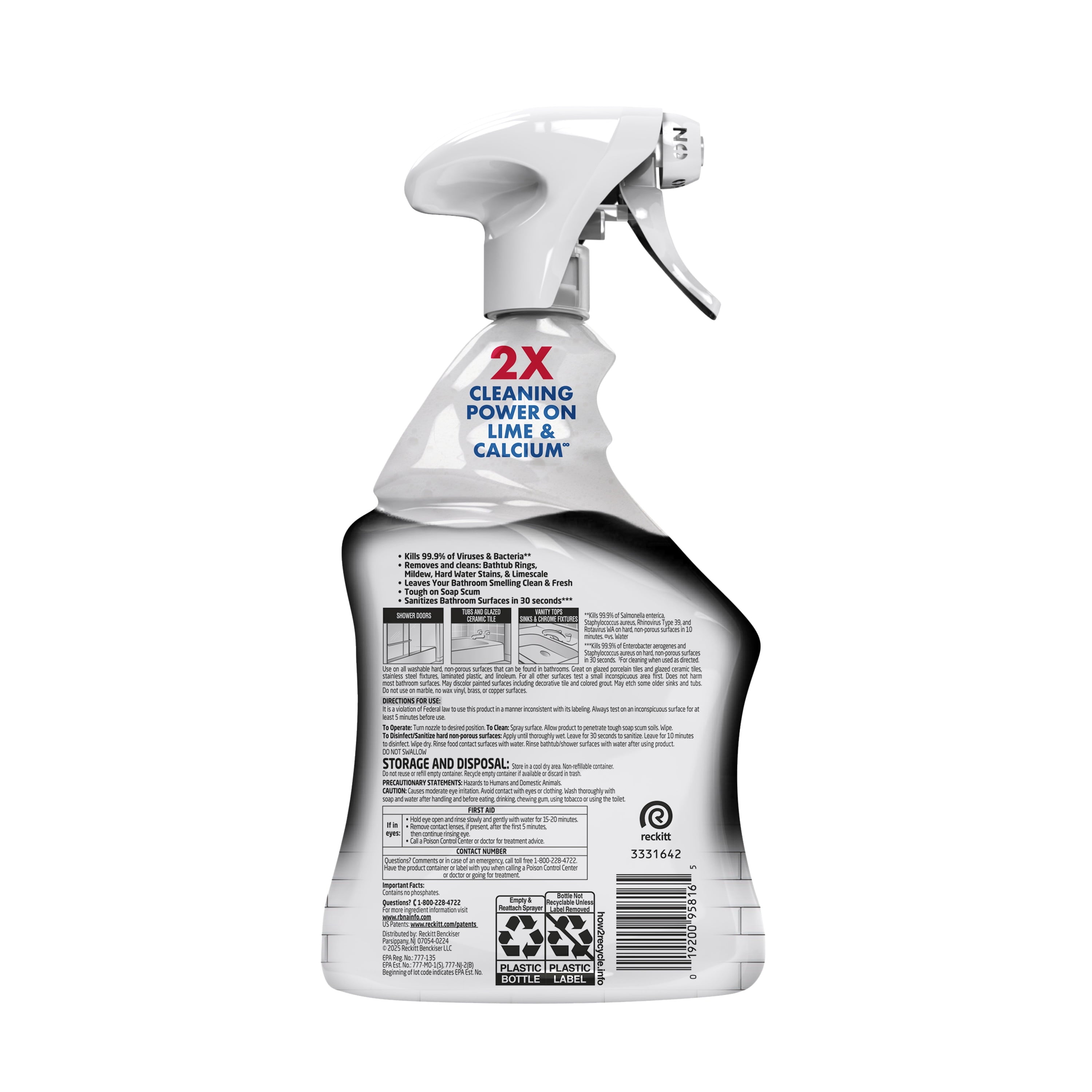 Lysol Power Limescale Remover Bathroom Cleaner Spray - Hard Water Stain Remover, Disinfecting Multipurpose Cleaner, 0% Bleach, Atlantic Fresh Scent, 32 fl oz - 2-Pack