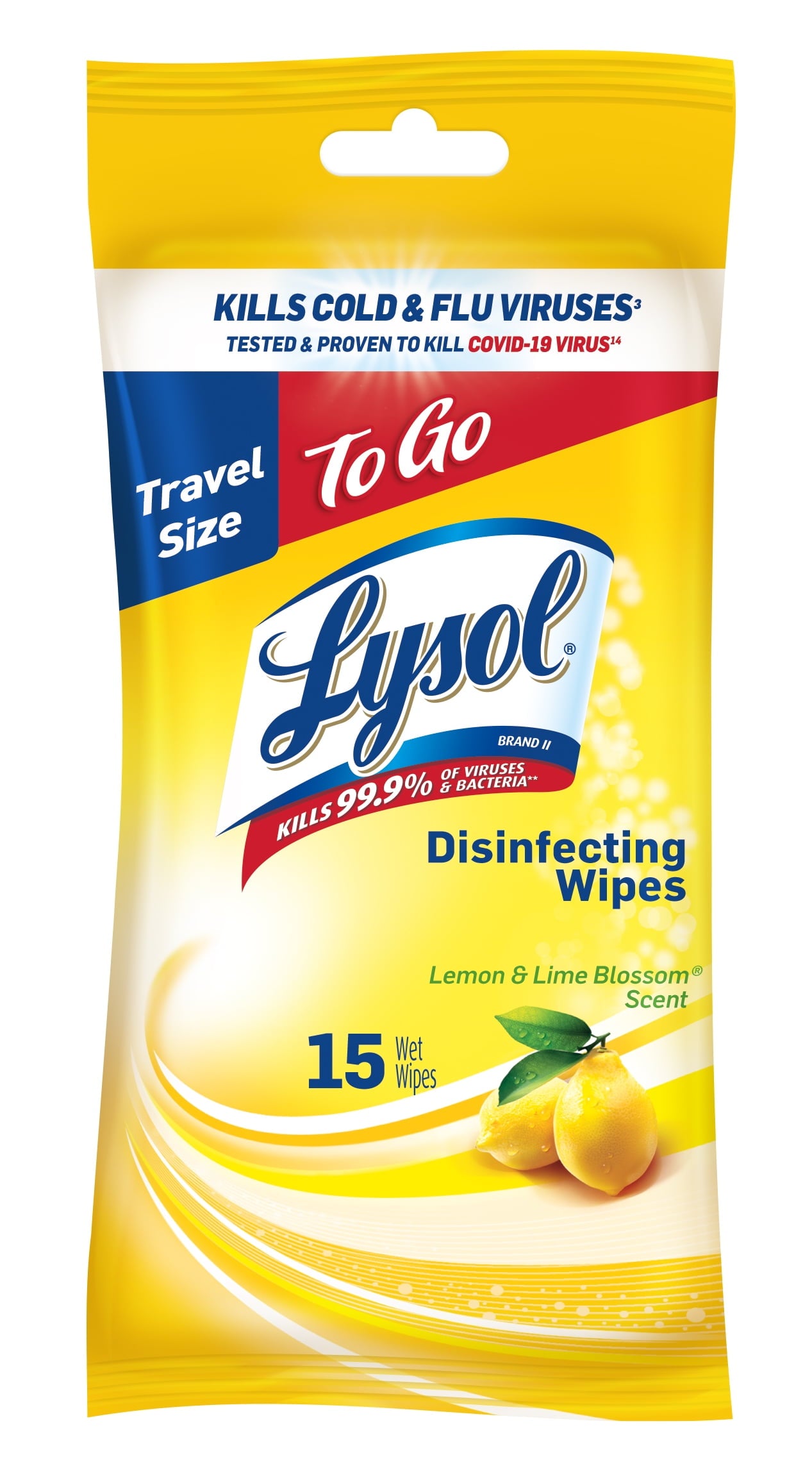Lysol To Go Disinfectant Wipes - Lemon and Lime Blossom, 15 Count - 2-Pack