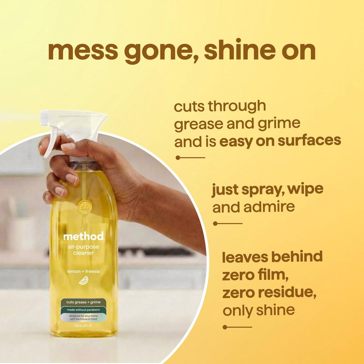 Method Lemon + Freesia All-Purpose Cleaner - 28 fl oz: Paraben-Free - Phthalate-Free, Spray Bottle, Liquid