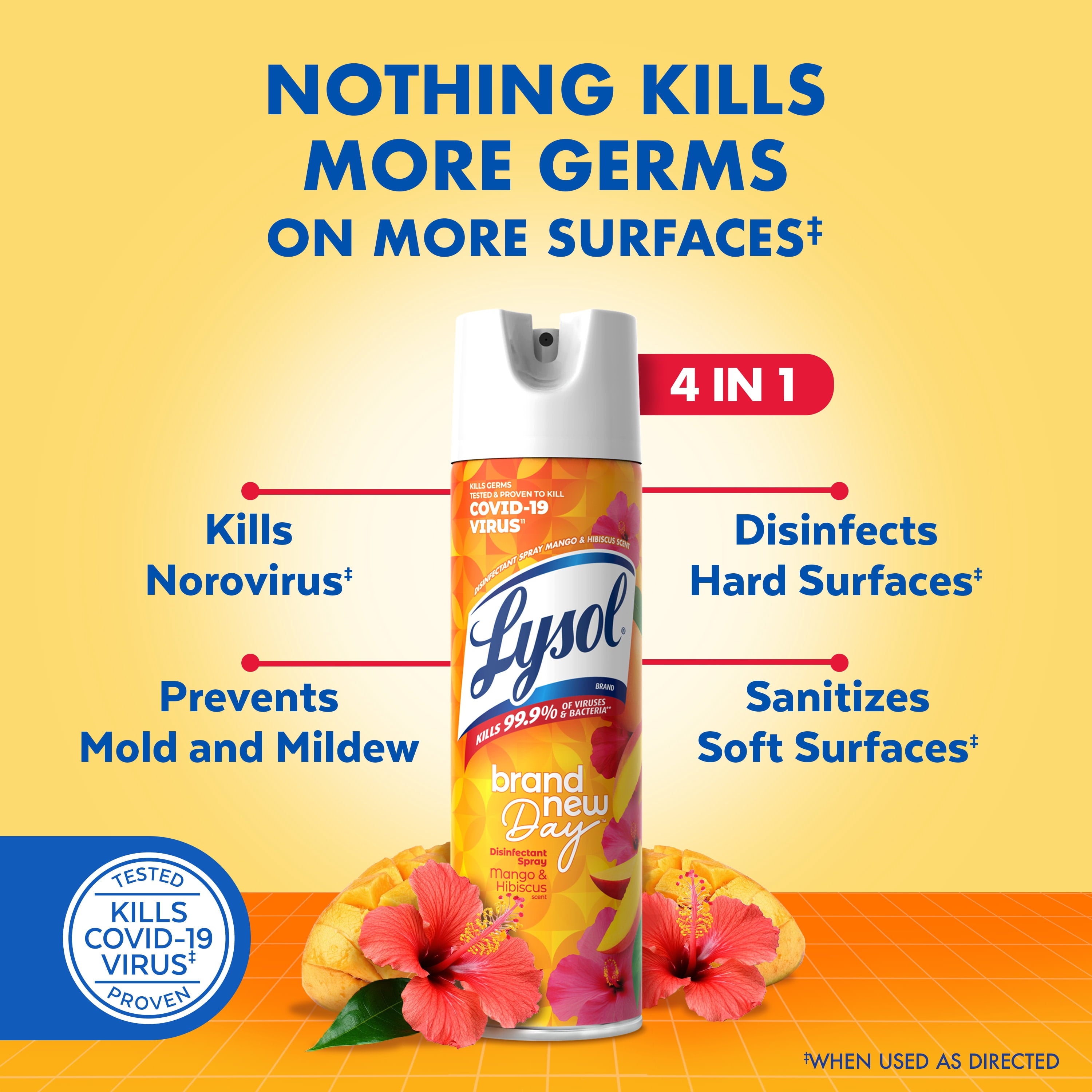 Lysol Disinfectant Sanitizing and Antibacterial Spray for Deodorizing - Mango & Hibiscus, 12.5 oz - 2-Pack