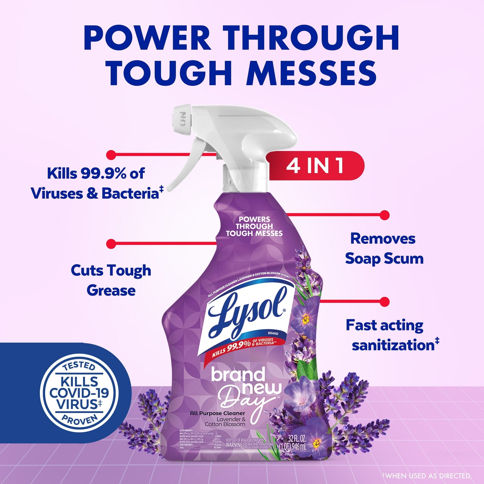 Lysol® All-Purpose Cleaner - Sanitizing and Disinfecting Spray, Lavender & Cotton Blossom, 32 oz - 3 Pack