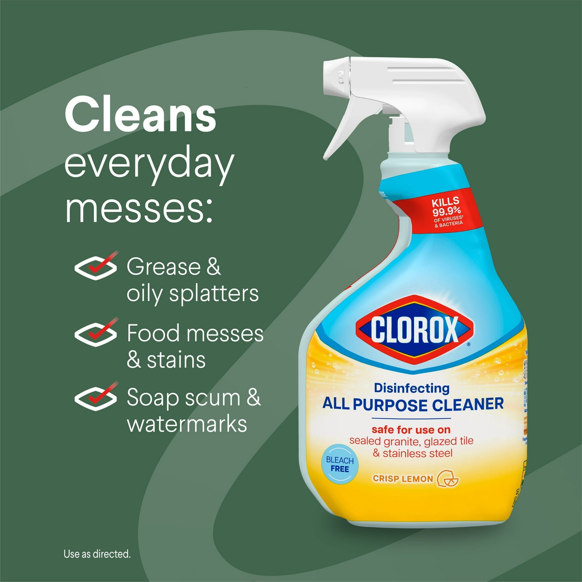 Clorox Disinfecting Bleach-Free All-Purpose Cleaner - Crisp Lemon, 32 fl oz 2 pack