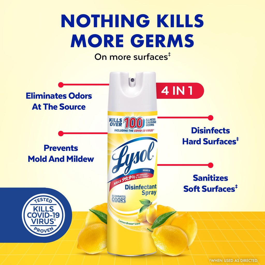 Lysol Disinfectant Spray - Sanitizing and Antibacterial Spray, Deodorizer, Lemon Breeze, 19 oz (Pack of 2)