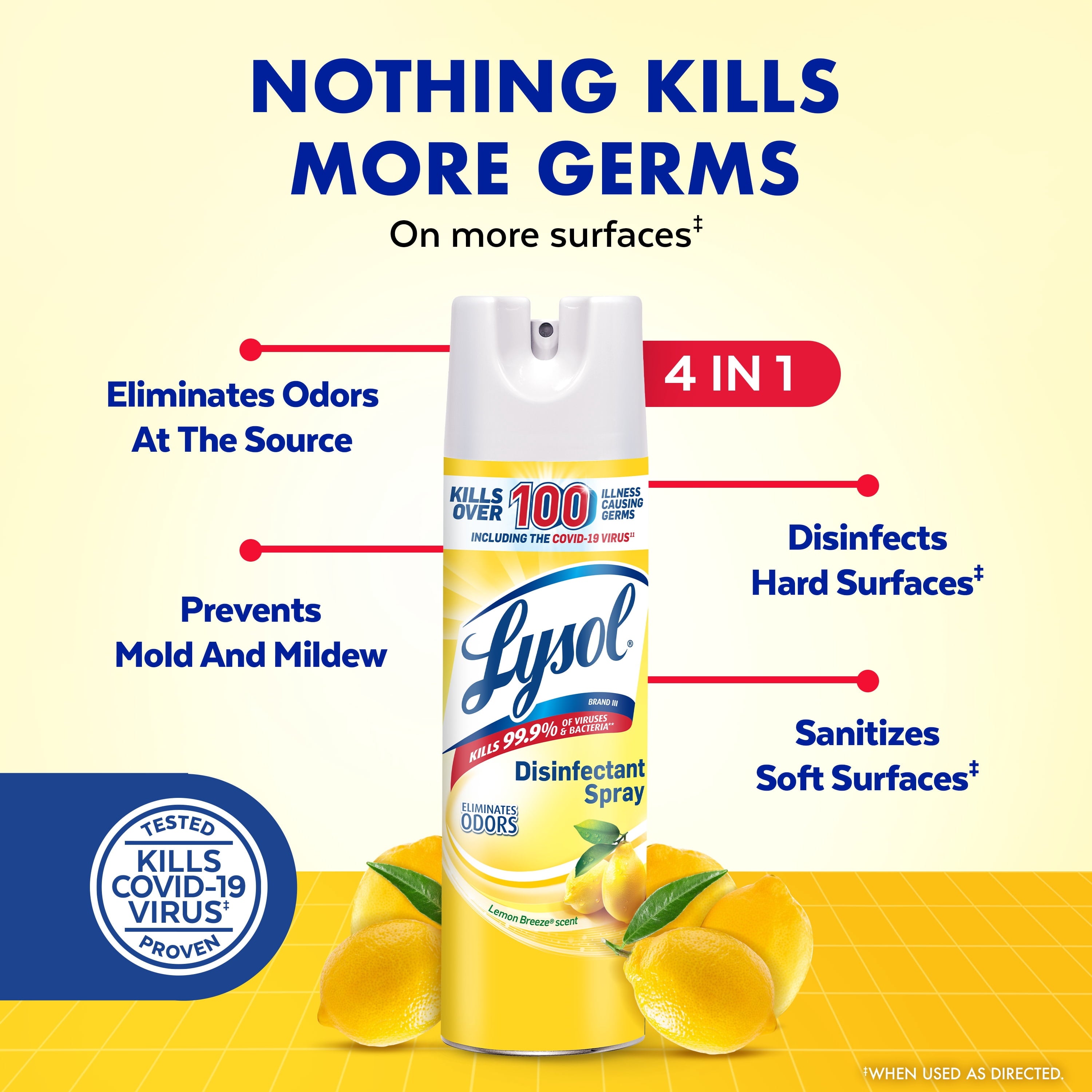 Lysol Disinfectant Spray - Sanitizing and Antibacterial Spray, Deodorizer, Lemon Breeze, 19 oz (Pack of 2)