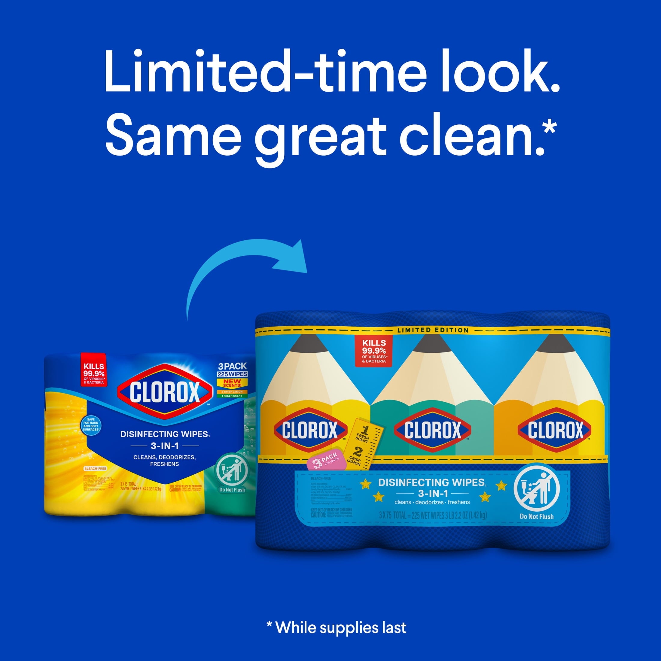 Clorox Disinfecting Cleaning Wipes Back to School Variety Pack - 75 Count Each, Pack of 3