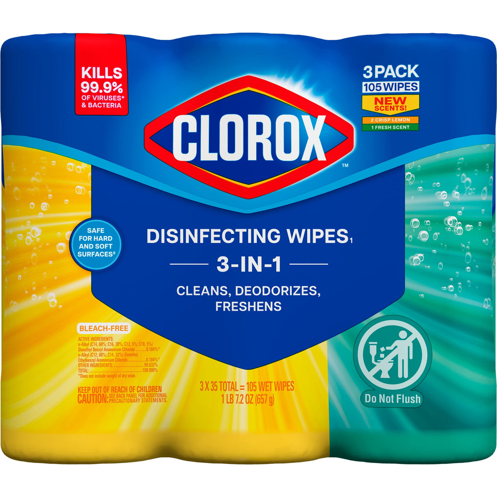 Clorox Disinfecting Cleaning Wipes Variety Pack - Bleach Free, Fresh Scent and Crisp Lemon, 35 Count Each, Pack of 3