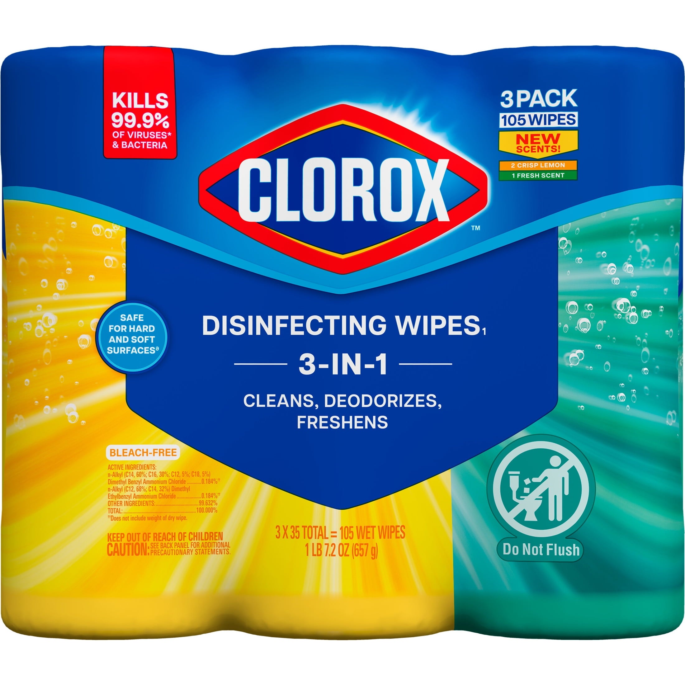 Clorox Disinfecting Cleaning Wipes Variety Pack - Bleach Free, Fresh Scent and Crisp Lemon, 35 Count Each, Pack of 3