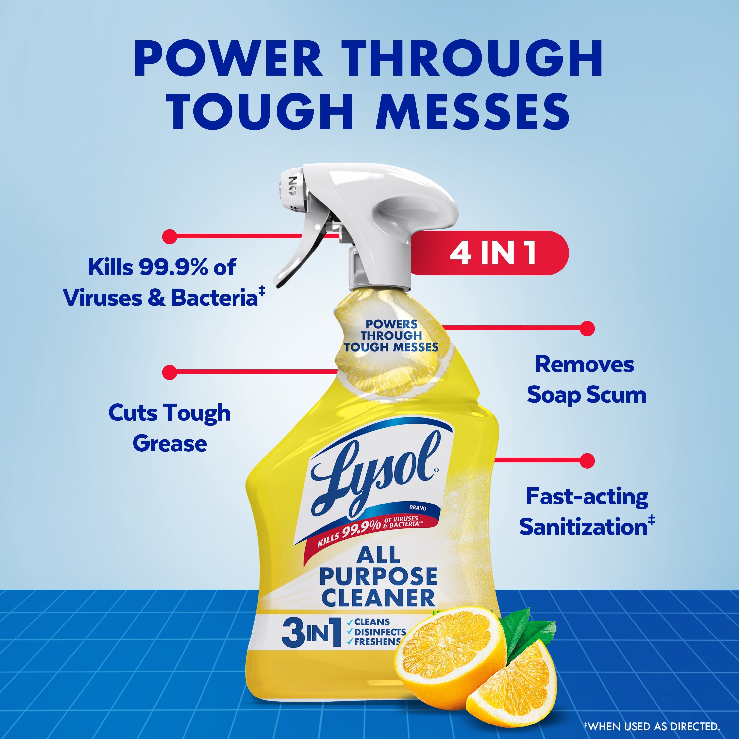 Lysol All-Purpose Spray Cleaner for Sanitizing and Disinfecting - Lemon, 32 fl oz, Pack of 2