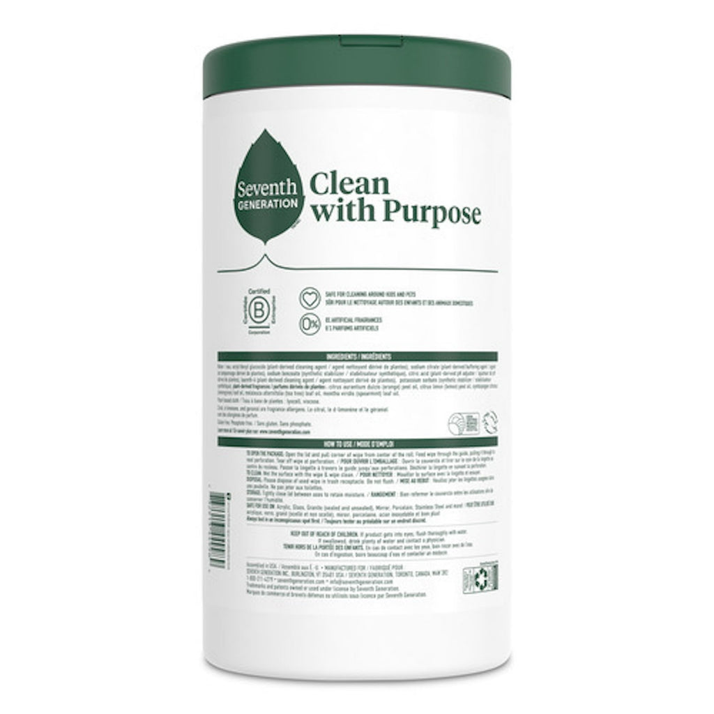 Seventh Generation Multi Surface All-Purpose Cleaning Wipes - Lemon Zest, 70 Count