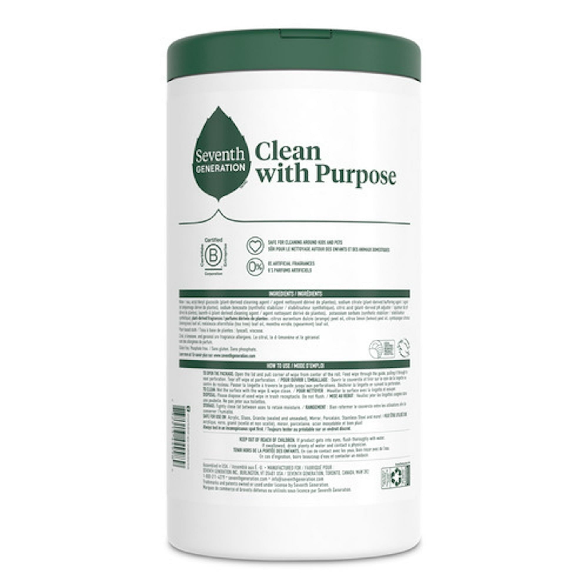 Seventh Generation Multi Surface All-Purpose Cleaning Wipes - Lemon Zest, 70 Count
