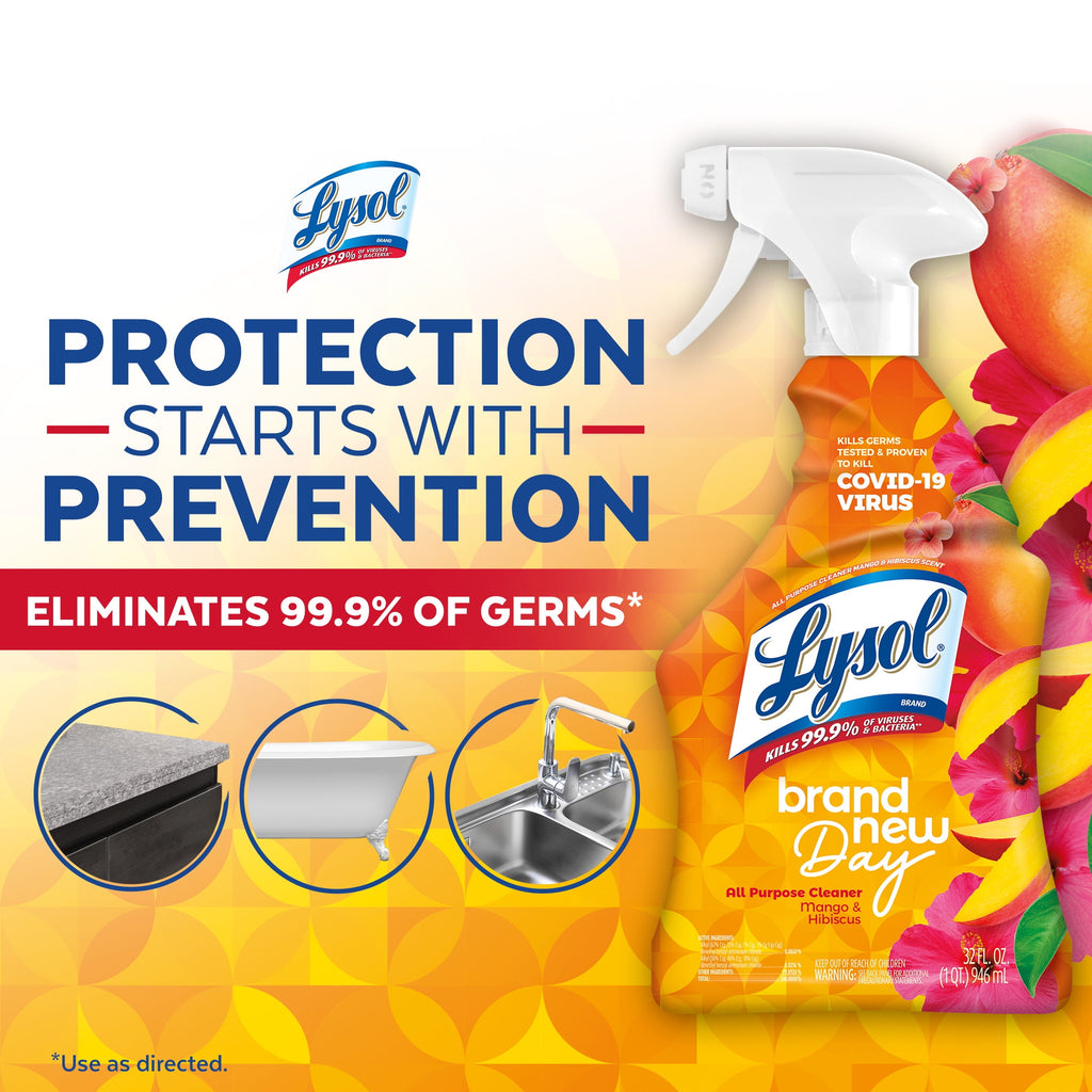 Lysol All-Purpose Cleaner - Sanitizing and Disinfecting Spray, To Clean and Deodorize, Mango & Hibiscus Scent, 32Oz (Pack of 2)