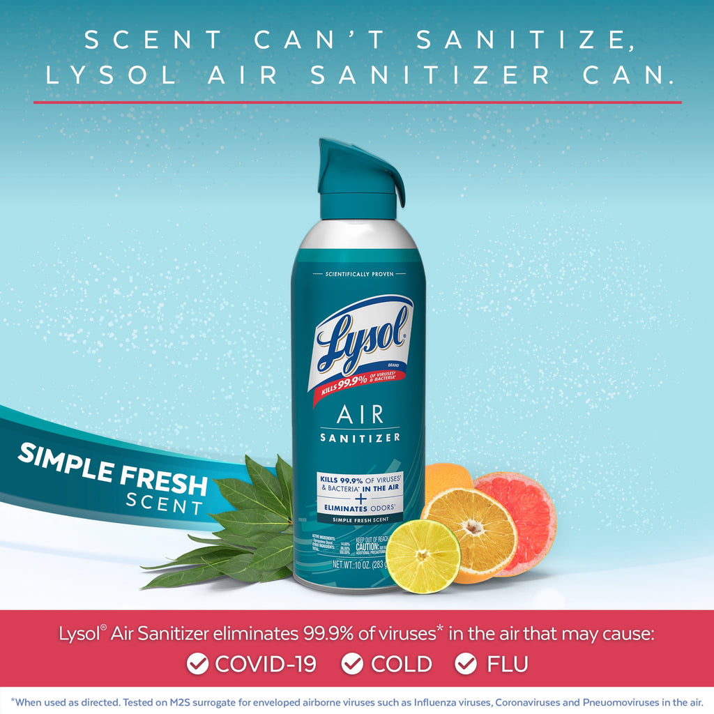 Lysol Air Sanitizer Spray - Air Sanitizer and Bacterial Odor Eliminating, Simple Fresh, 10 fl oz - 6-Pack
