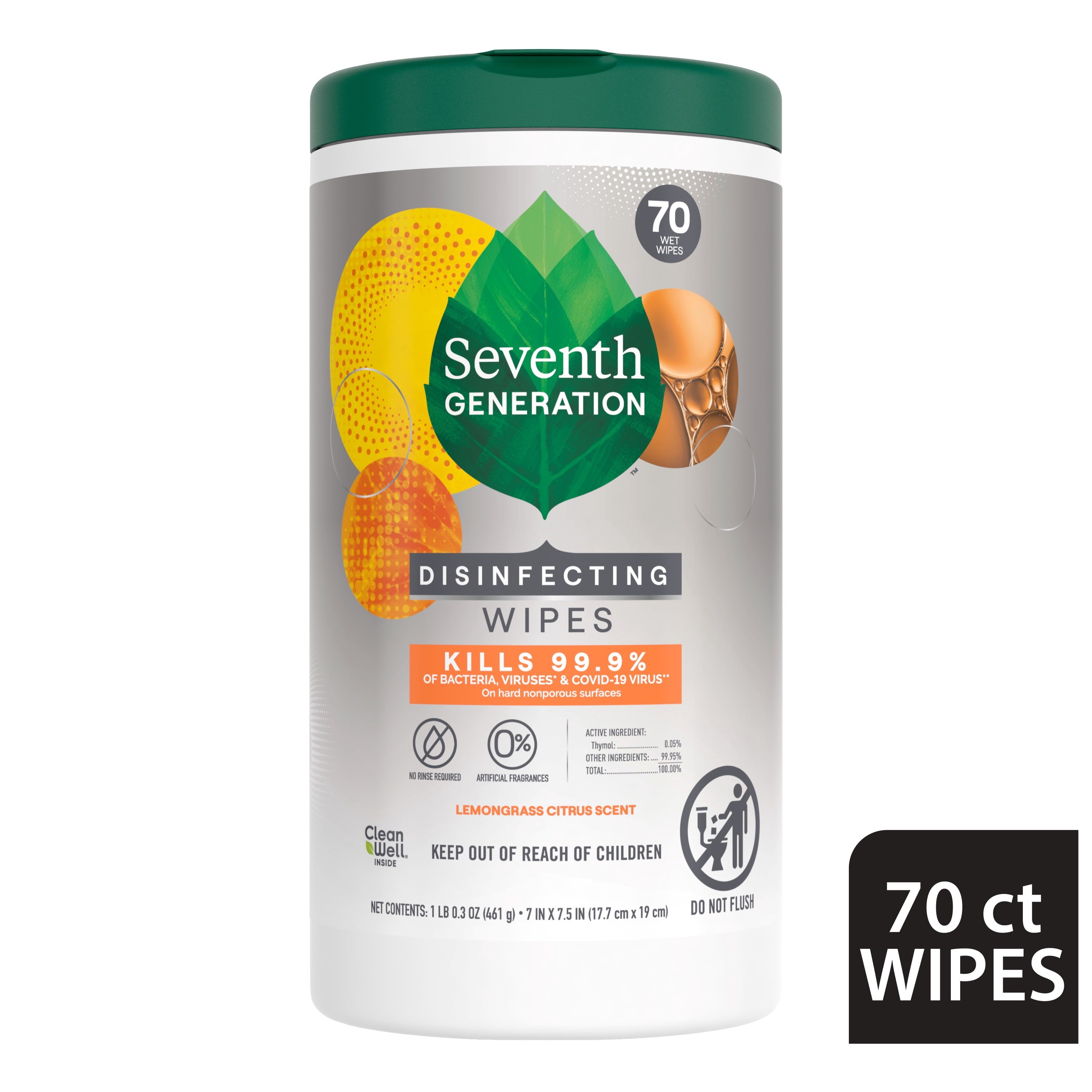 Seventh Generation Disinfecting Wipes - Lemongrass Citrus, 70 Wipes - 2-Pack