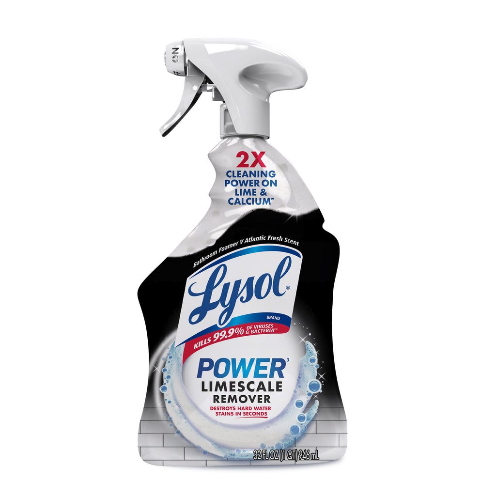 Lysol Power Limescale Remover Bathroom Cleaner Spray - Hard Water Stain Remover, Disinfecting Multipurpose Cleaner, 0% Bleach, Atlantic Fresh Scent, 32 fl oz - 2-Pack