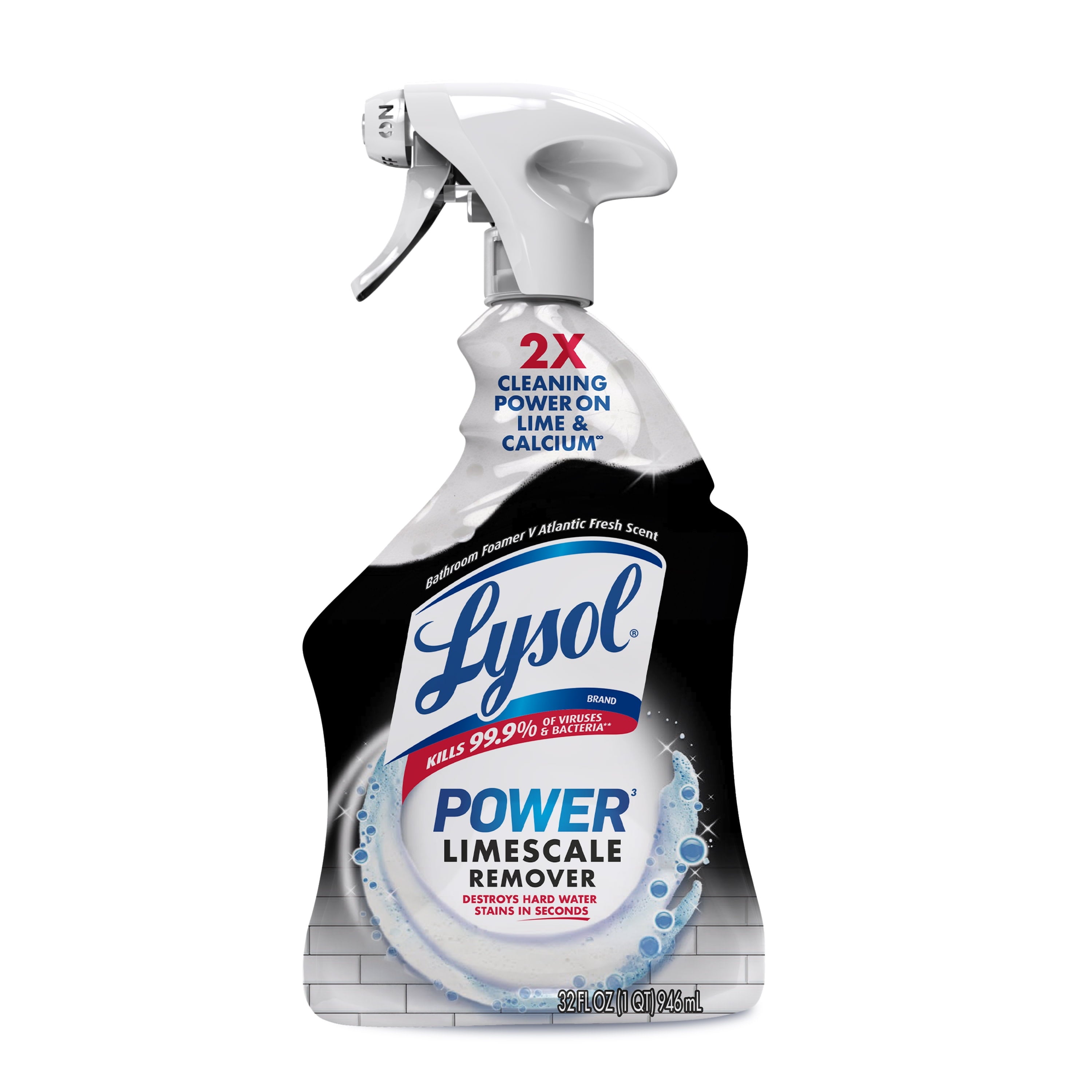 Lysol Power Limescale Remover Bathroom Cleaner Spray - Hard Water Stain Remover, Disinfecting Multipurpose Cleaner, 0% Bleach, Atlantic Fresh Scent, 32 fl oz - 2-Pack
