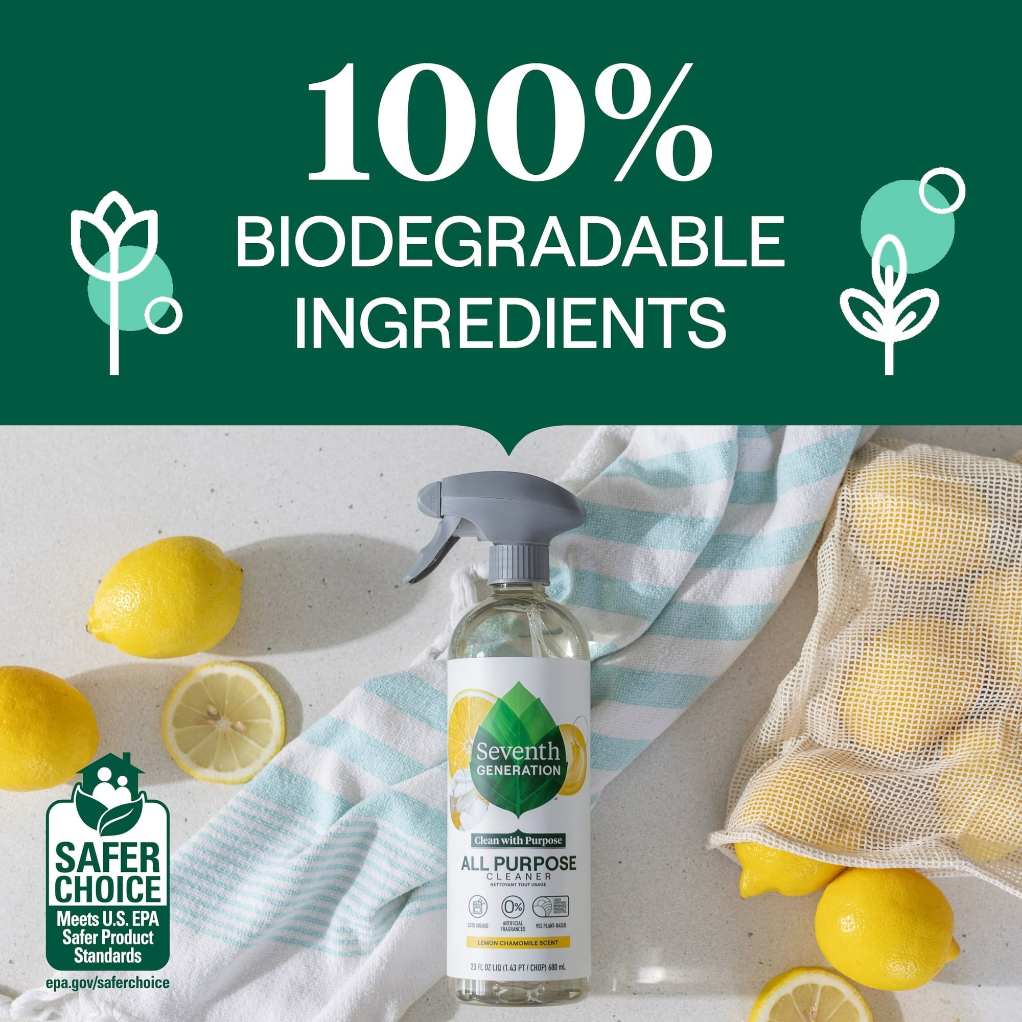 Seventh Generation Multi Surface All-Purpose Cleaning Spray - Lemon Chamomile Citrus, 23 fl oz