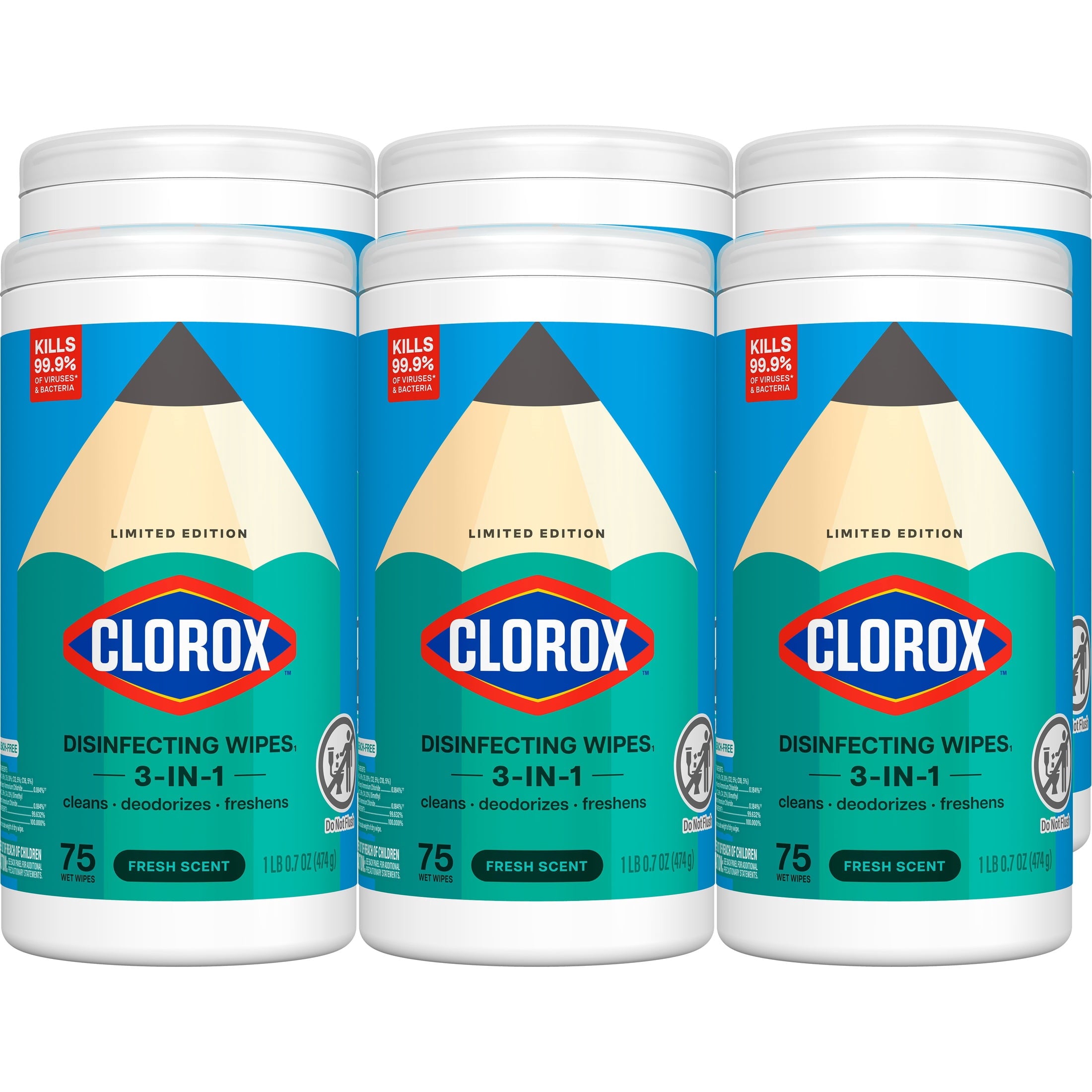 Clorox Bleach-Free Disinfecting and Cleaning Wipes - Fresh Scent, 75 Count - 6-Pack