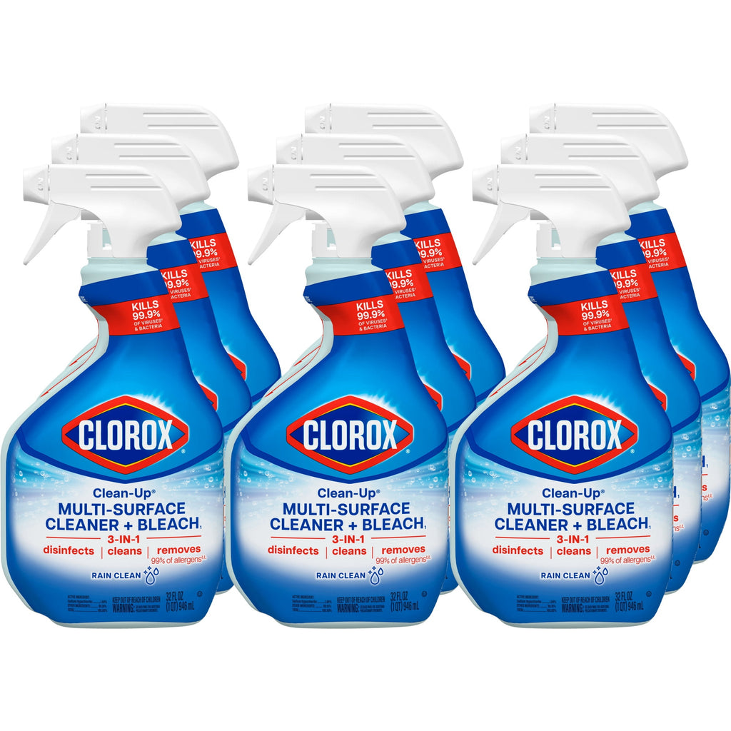 Clorox Clean-Up Multi-Surface Cleaner with Bleach - Rain Clean, Spray Bottle, 32 Fluid Ounces, Pack of 9 (30058)
