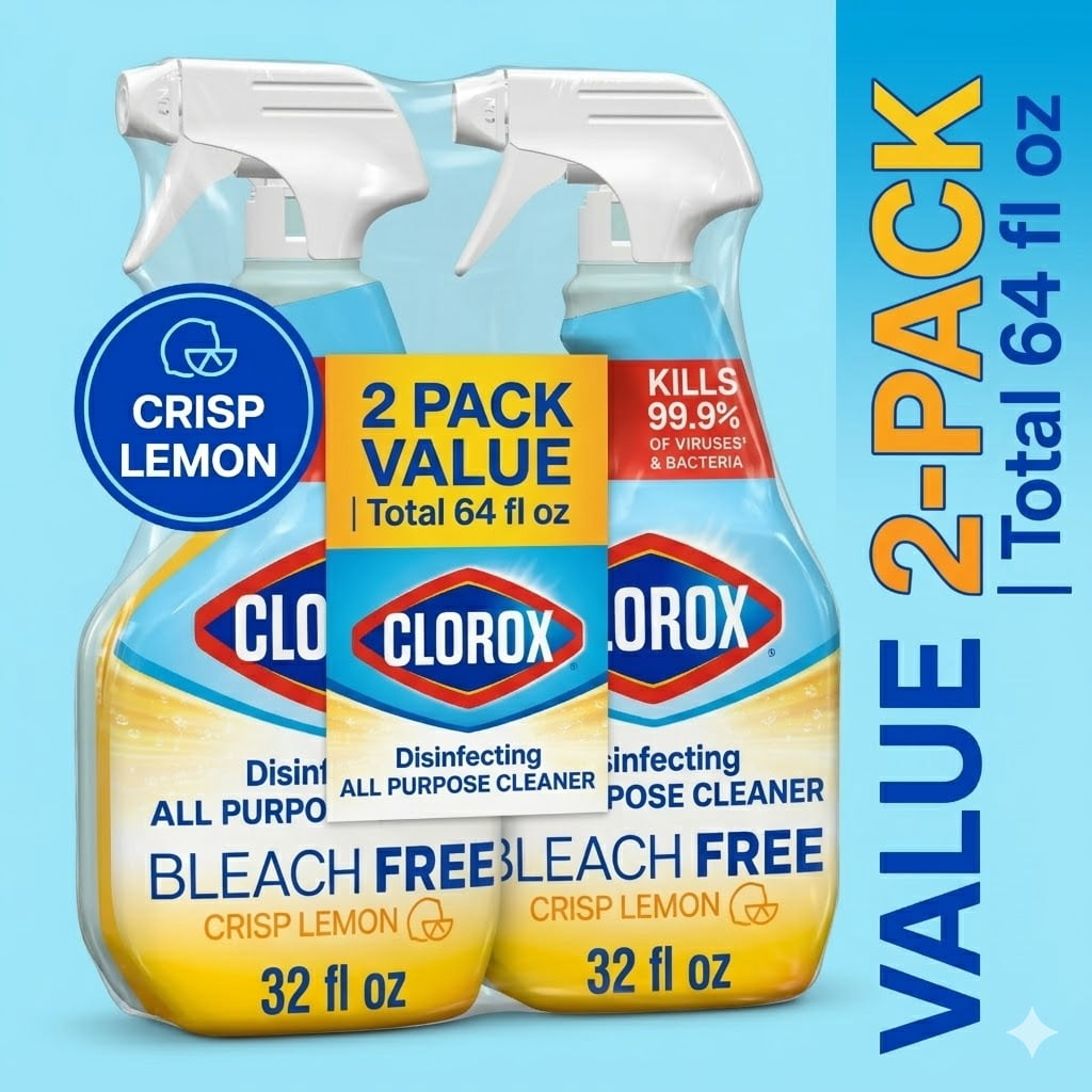 Clorox Disinfecting Bleach-Free All-Purpose Cleaner - Crisp Lemon, 32 fl oz 2 pack