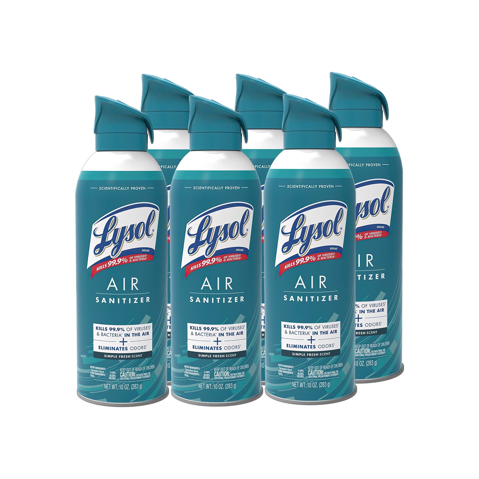 Lysol Air Sanitizer Spray - Air Sanitizer and Bacterial Odor Eliminating, Simple Fresh, 10 fl oz - 6-Pack
