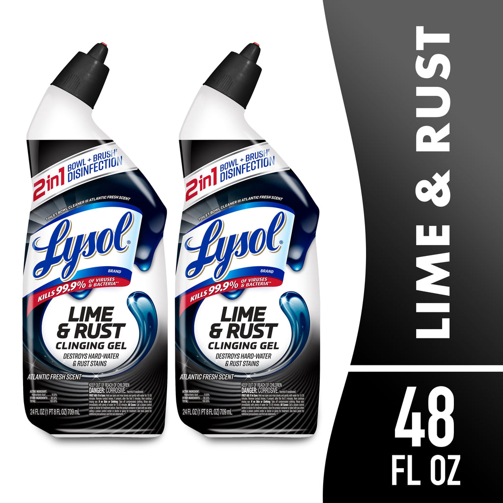 Lysol Toilet Bowl Cleaner Clinging Gel - Lime & Rust Remover, Disinfecting Bathroom Cleaner and Toilet Bowl Stain Remover, 24 fl oz (2 Pack)