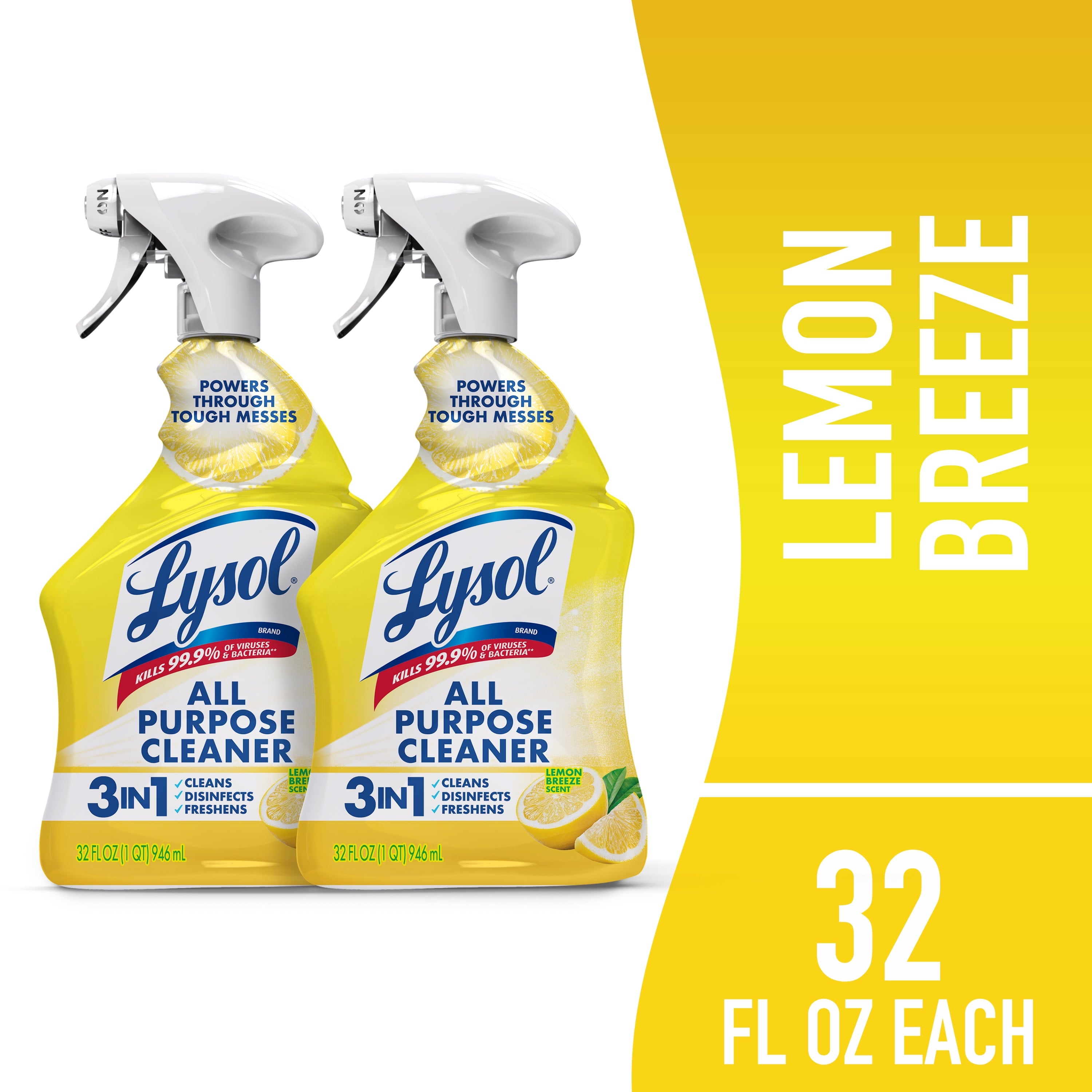 Lysol All-Purpose Spray Cleaner for Sanitizing and Disinfecting - Lemon, 32 fl oz, Pack of 2