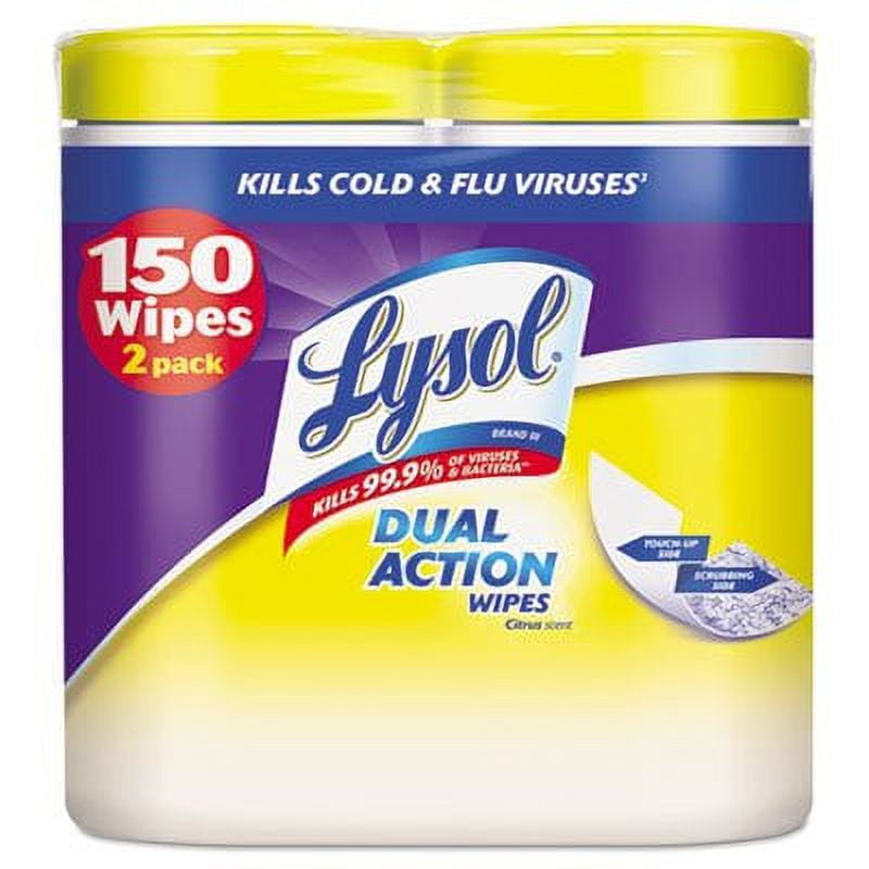 Lysol Brand Disinfecting Wipes - Dual Action, 7 X 8, Citrus, 75/Canister, 2/Pack