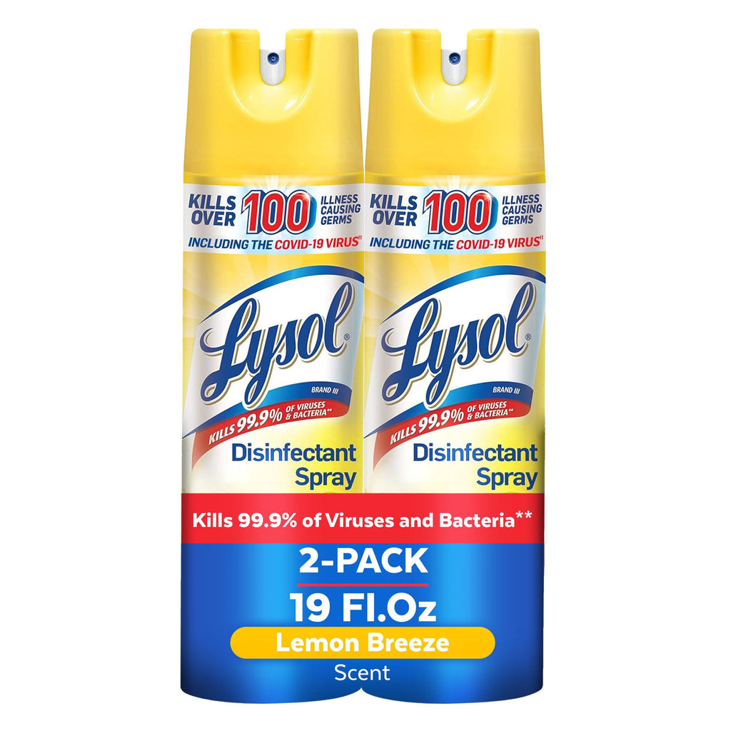 2 x - Lysol Disinfectant Spray - Sanitizing and Antibacterial Spray, For Disinfecting and Deodorizing, Lemon Breeze, 19 Fl Oz (Pack of 2), Packaging May Vary