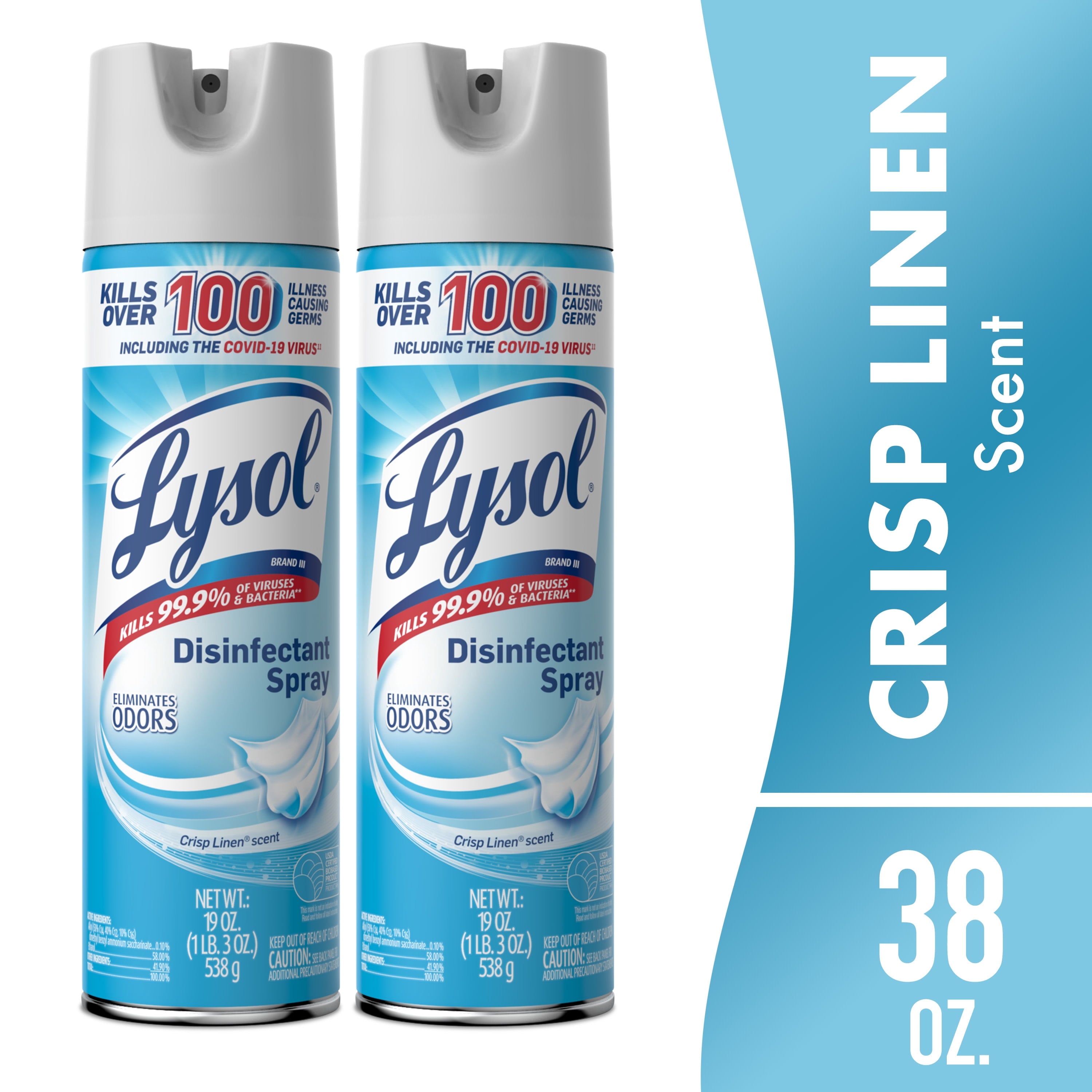 Lysol Disinfectant Spray - Sanitizing and Antibacterial Spray, Deodorizer, Crisp Linen, 19 oz (Pack of 2)