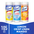 Lysol Disinfecting Wipes - All-Purpose Cleaner, Multi Surface Antibacterial Cleaning Wipes, Cleaning Supplies, Lemon + Mango & Hibiscus + Crisp Linen Scent, 35 Count Each (Pack of 3)