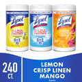 Lysol Disinfecting Wipes - All-Purpose Cleaner, Multi Surface Antibacterial Cleaning Wipes, Cleaning Supplies, Lemon + Crisp Linen + Mango & Hibiscus Scent, 80 Count Each (Pack of 3)
