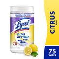 Lysol Dual Action Disinfectant Wipes - Multi-Surface Antibacterial Scrubbing Wipes, For Disinfecting and Cleaning, Citrus Scent, 75 Count