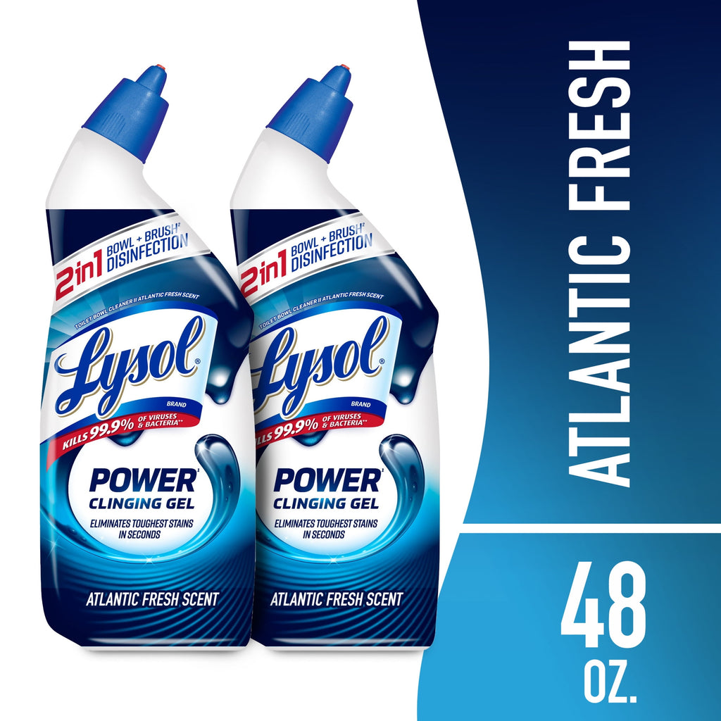 Lysol Toilet Bowl Cleaner Clinging Gel - Power, Disinfecting Bathroom Cleaner and Toilet Bowl Stain Remover, 24 oz (2 Pack)