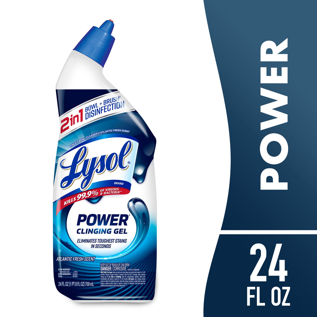 Lysol Toilet Bowl Cleaner Clinging Gel - Power, Disinfecting Bathroom Cleaner and Toilet Bowl Stain Remover, 24 fl oz