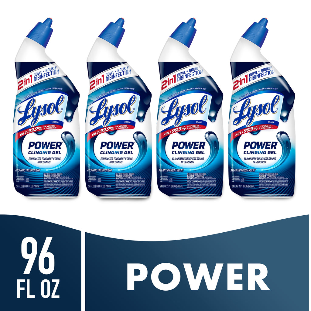 Lysol Toilet Bowl Cleaner Clinging Gel - Power, Disinfecting Bathroom Cleaner and Toilet Bowl Stain Remover, 24 oz (4 Pack)