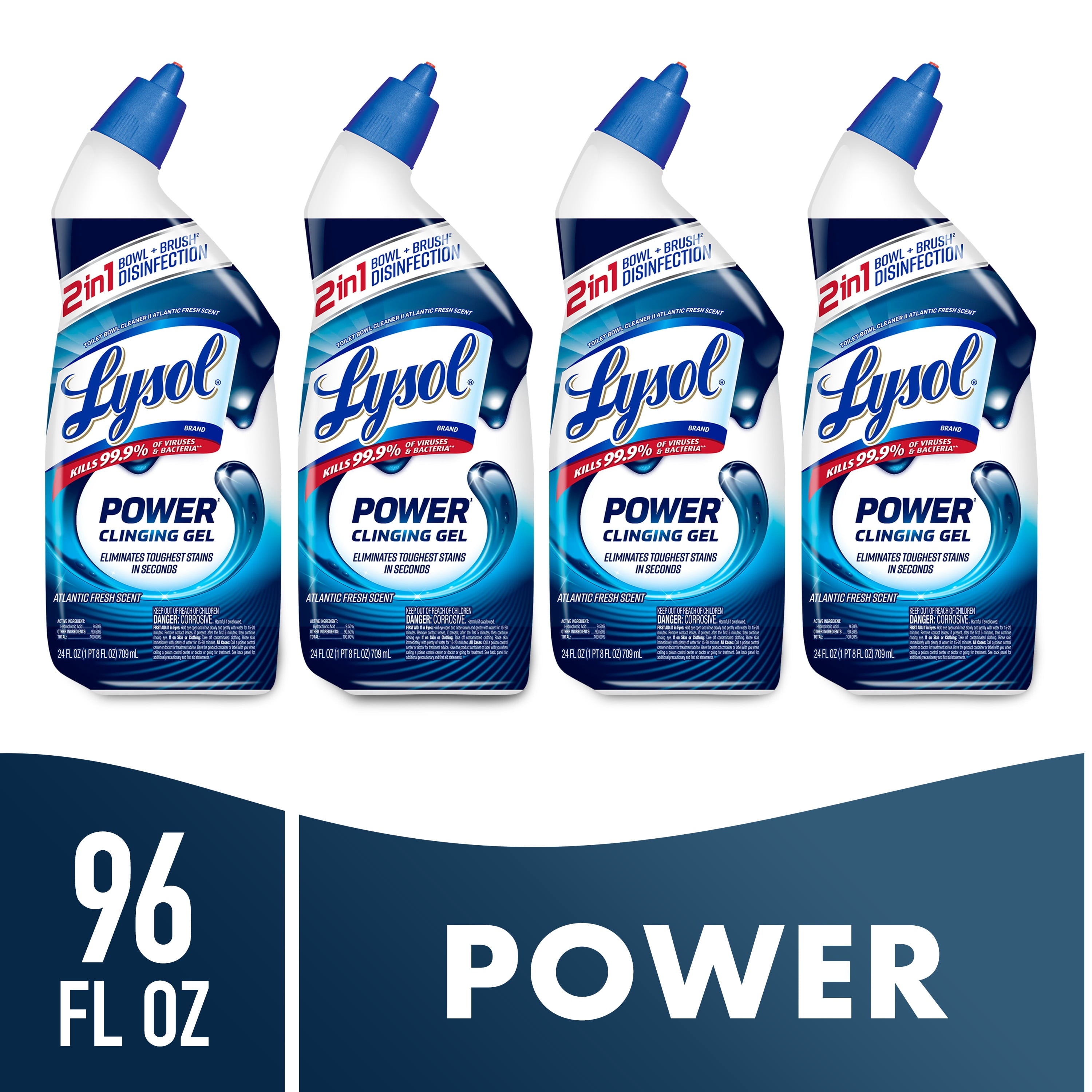 Lysol Toilet Bowl Cleaner Clinging Gel - Power, Disinfecting Bathroom Cleaner and Toilet Bowl Stain Remover, 24 oz (4 Pack)