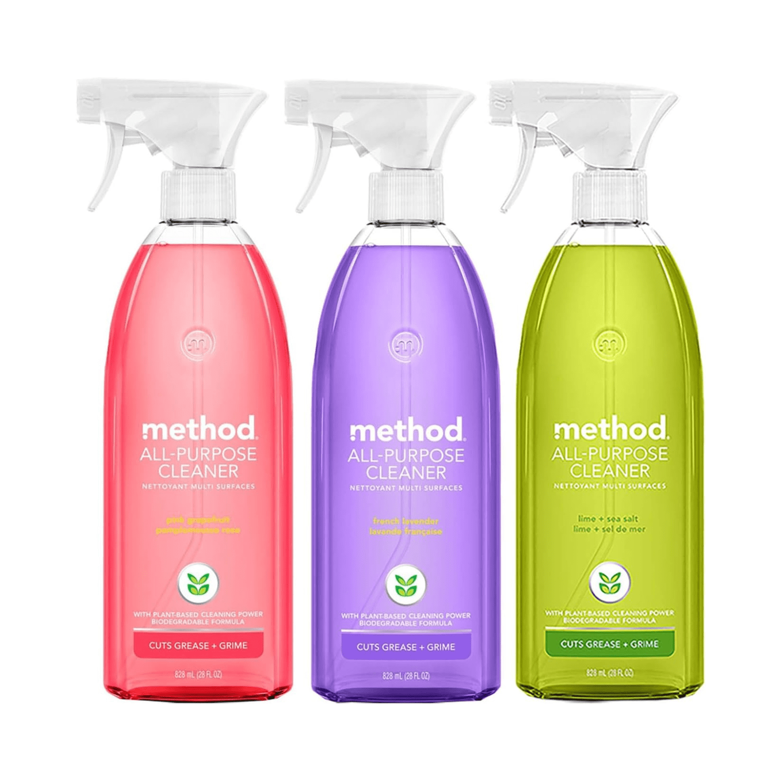 Method All-Purpose Cleaner Variety Pack - 1 Pink Grapefruit, 1 French Lavender, 1 Lime+Sea Salt, 28 oz Each, 3 Count