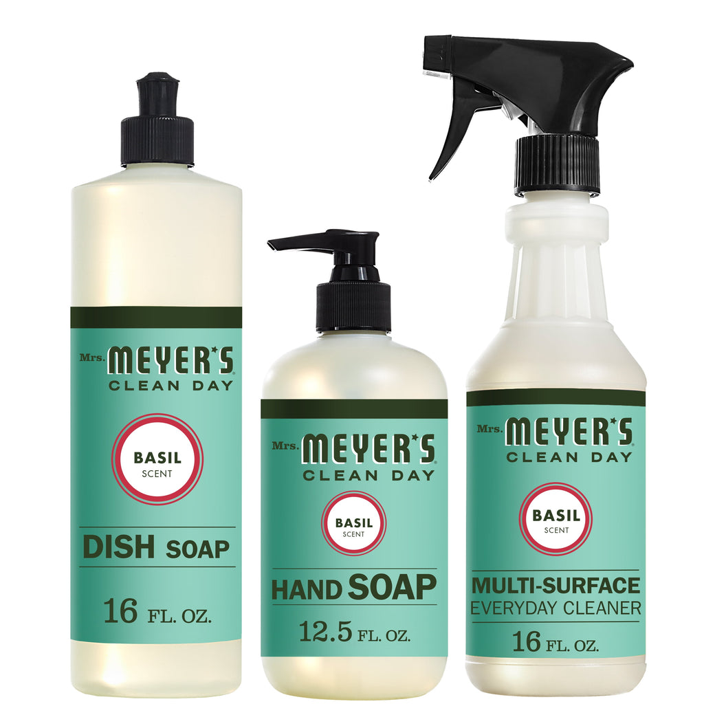 Mrs. Meyer’s Clean Day Kitchen Basics Set - Basil Cleaning Supplies, 3 Count Pack