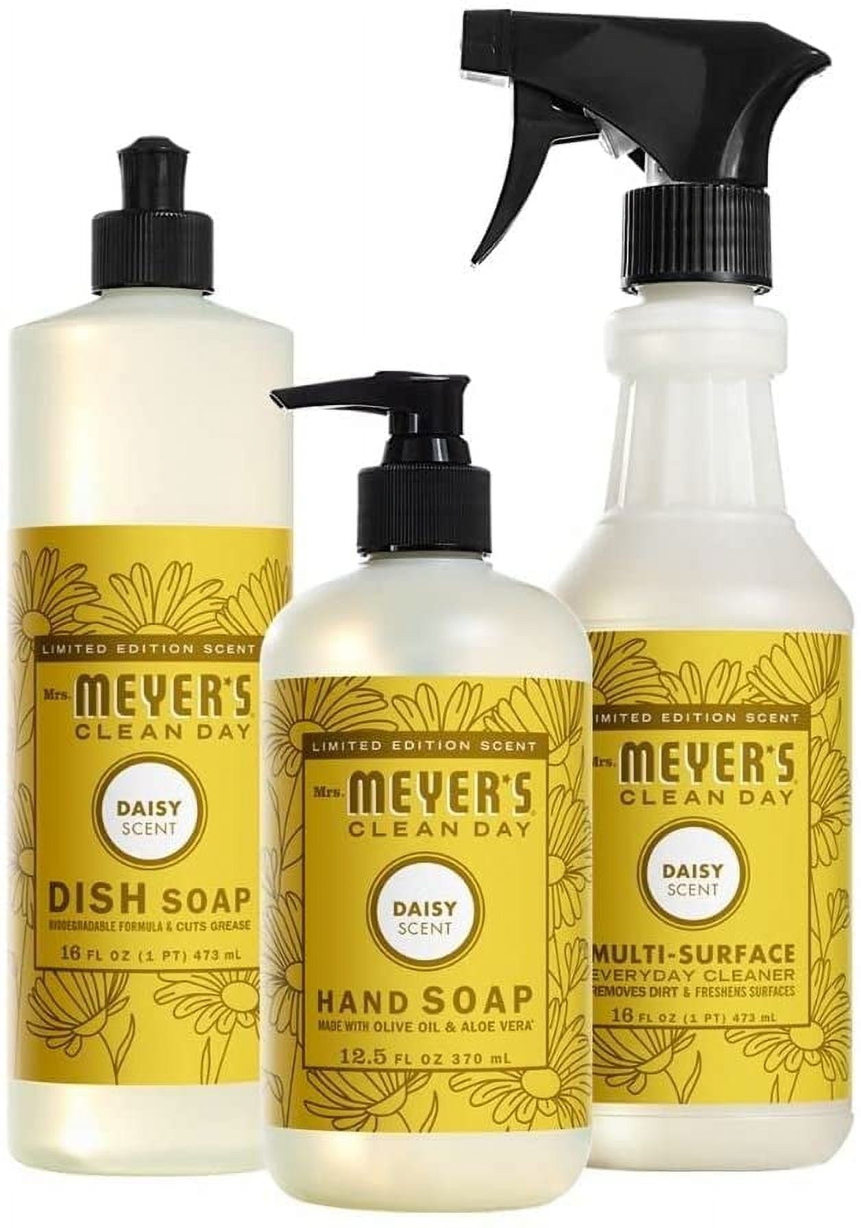 Mrs. Meyer's Clean Day Kitchen Essentials Set - Includes: Hand Soap, Dish Soap, and Multi-Surface Cleaner, Daisy Scent