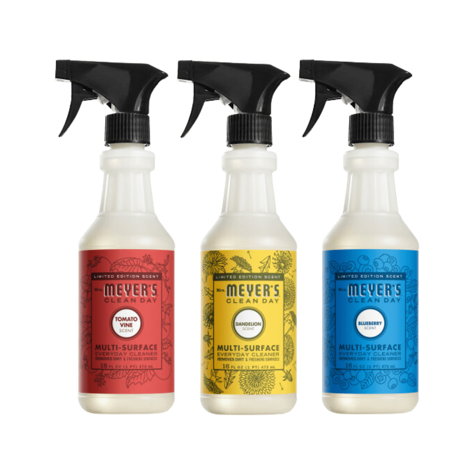 Mrs. Meyer’s Clean Day Multi-Surface Cleaner 16 fl oz Each - Tomato Vine, Dandelion, Blueberry, 1 Count (Variety Pack)