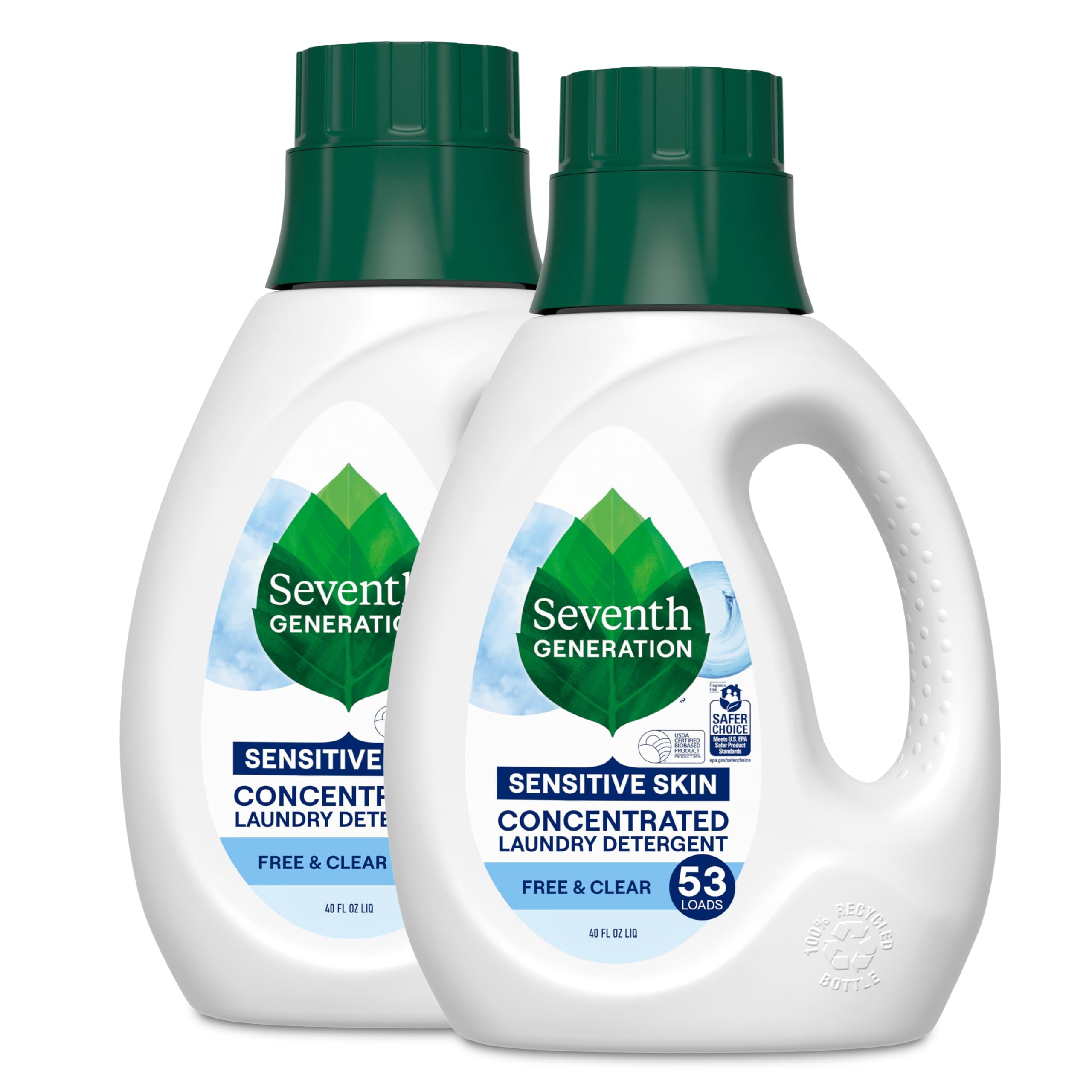 Seventh Generation Concentrated FEV6 Laundry Detergent Liquid Free & Clear Fragrance Free 40 Fl Oz (Pack of 2)
