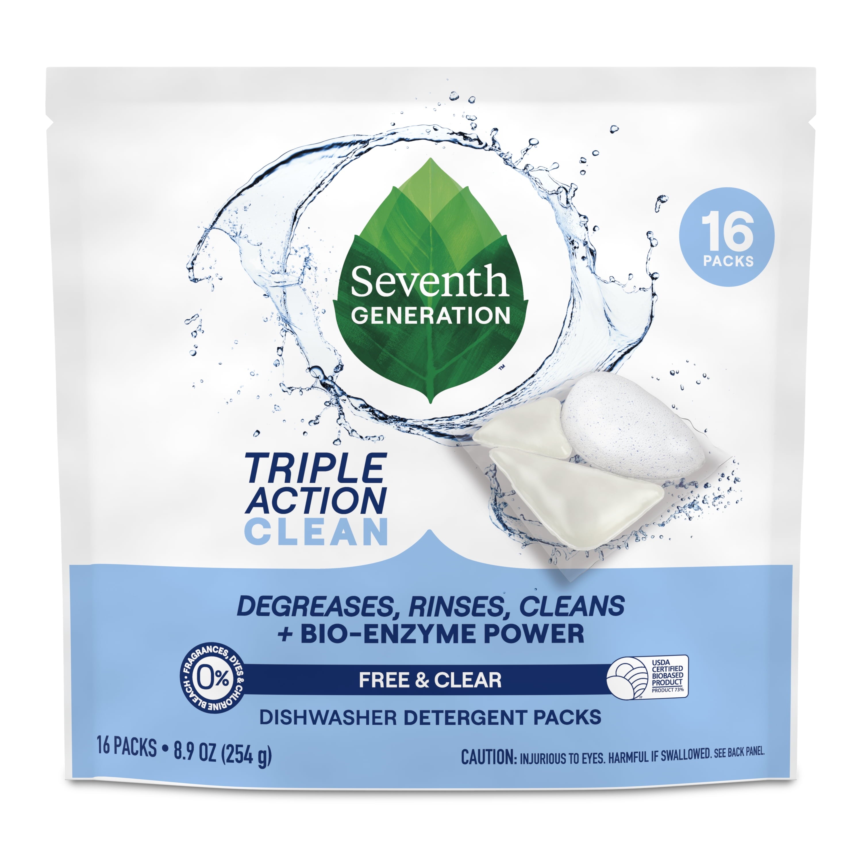 Seventh Generation Dishwasher Detergent - Fragrance Free, Triple Chamber Detergent Packs, 16 Count