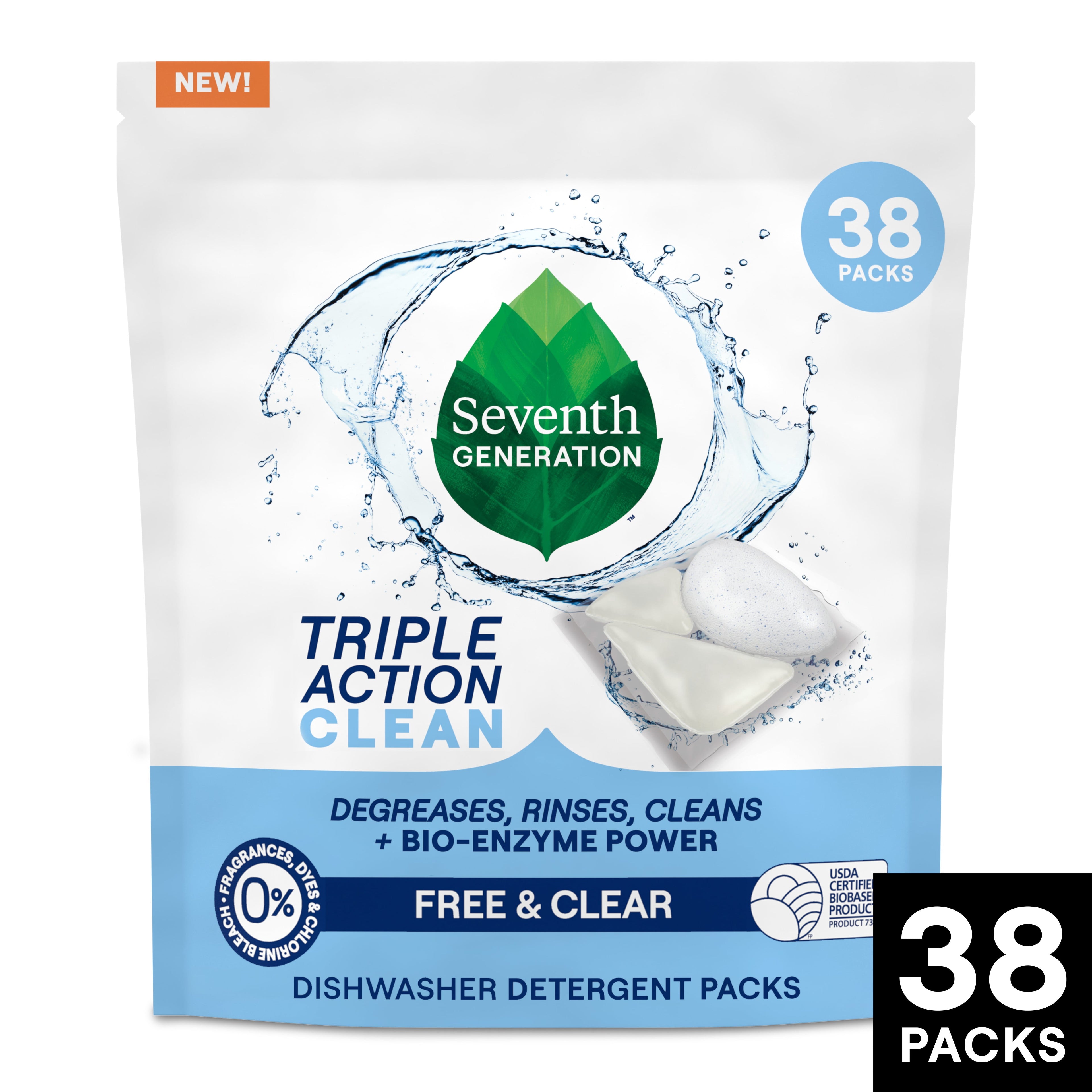 Seventh Generation Dishwasher Detergent - Fragrance Free, Triple Chamber Detergent Packs, 38 Count