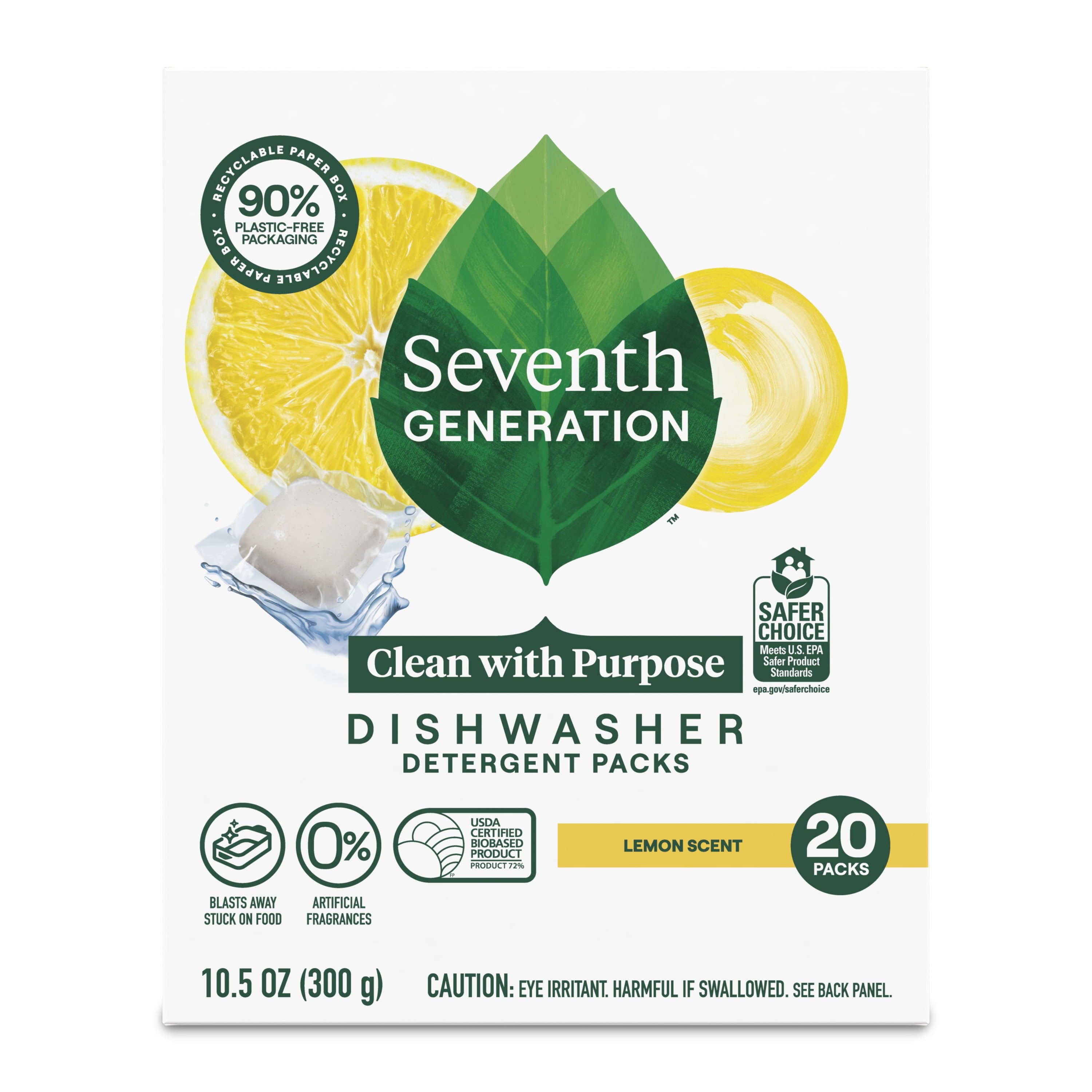 Seventh Generation Dishwasher Detergent Packs for sparkling dishes Lemon Scent Dishwasher tabs 20 count
